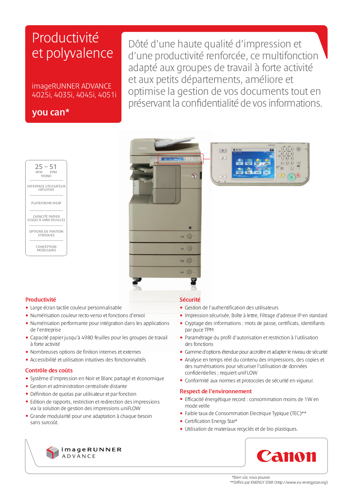 Canon imageRUNNER ADVANCE 4025i, imageRUNNER ADVANCE 4035i, imageRUNNER ADVANCE 4045, iimageRUNNER ADVANCE 4051i BROCHURE