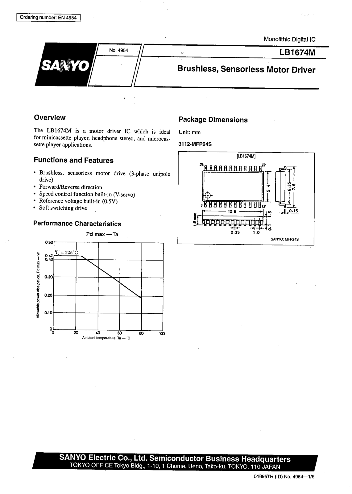 SANYO LB1674M Datasheet