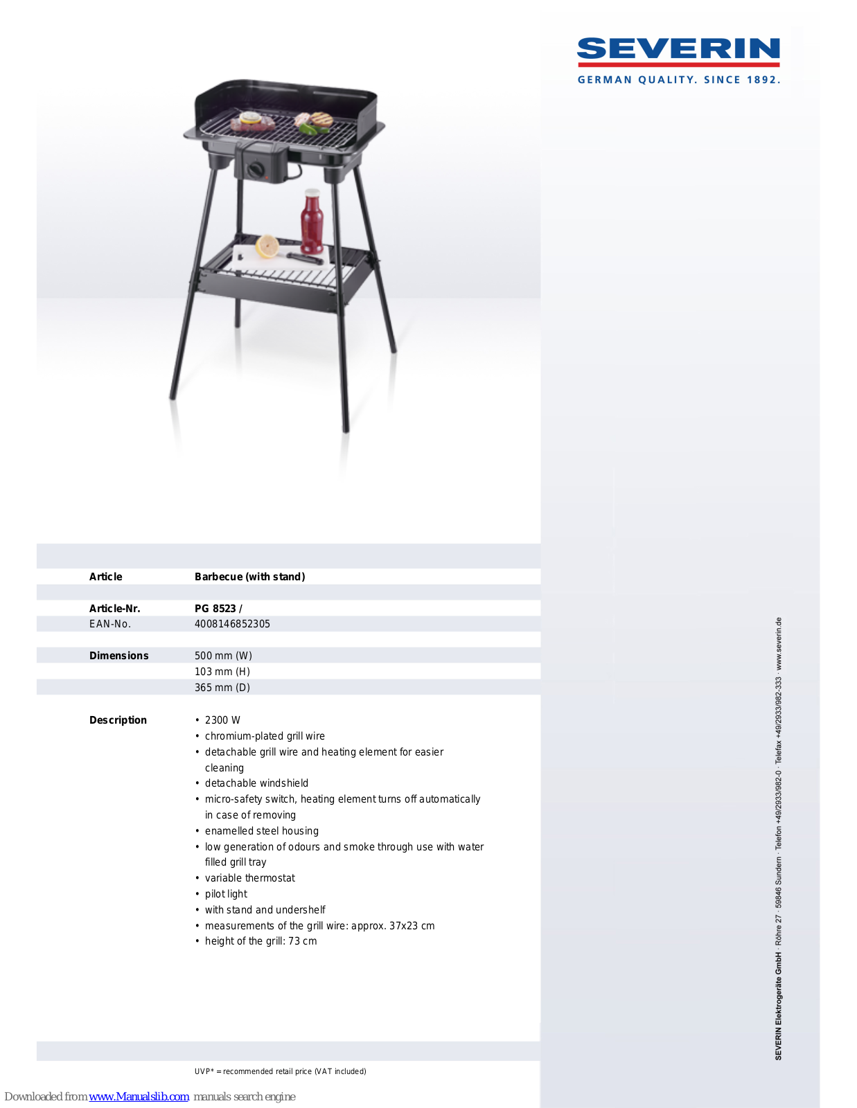 SEVERIN PG 8523 Datasheet - ManualMachine.com