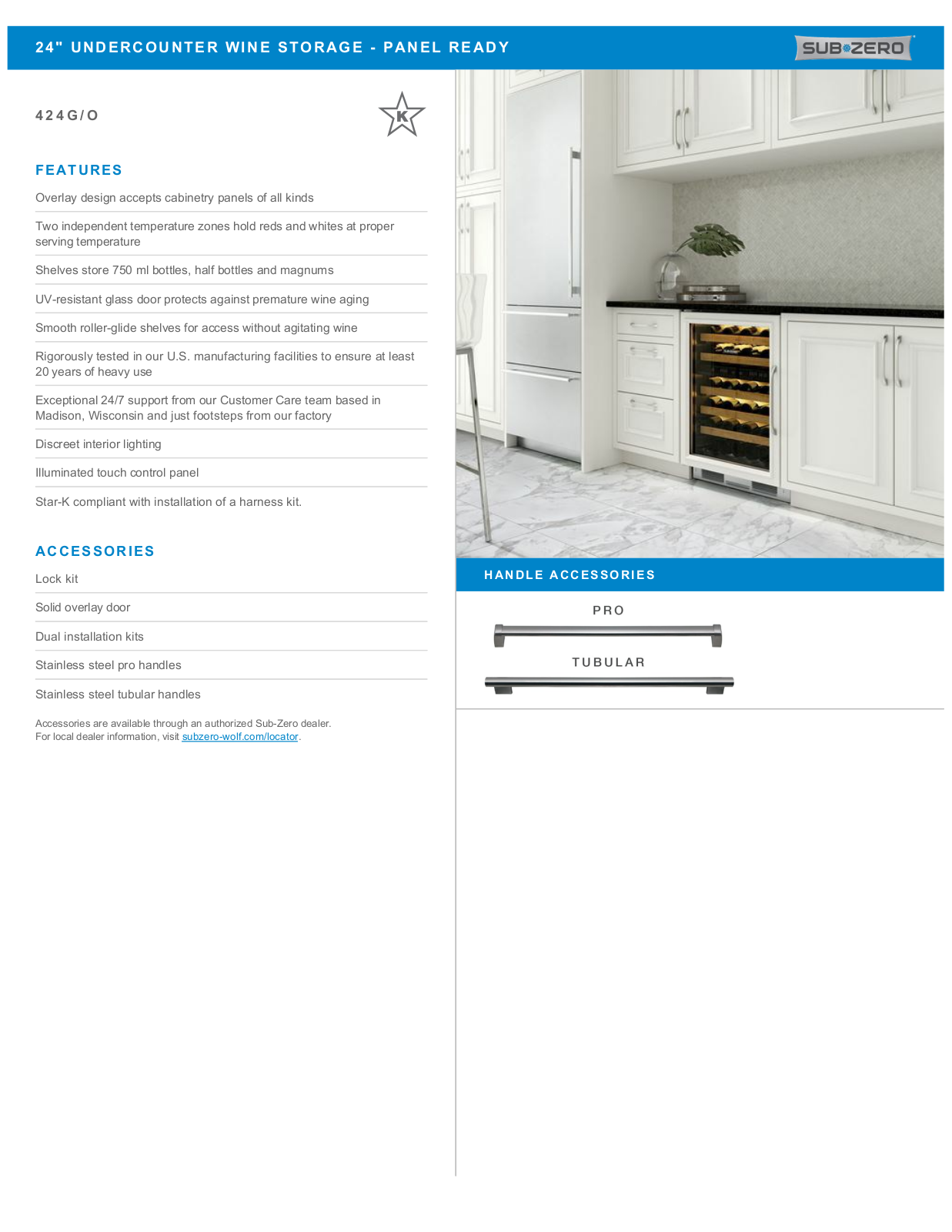 Sub-Zero 424GOLH, 424GORH, 424GO Specification Sheet