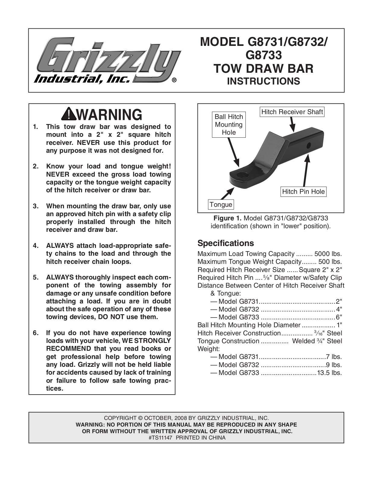 Grizzly G8733, G8732, G8731 User Manual