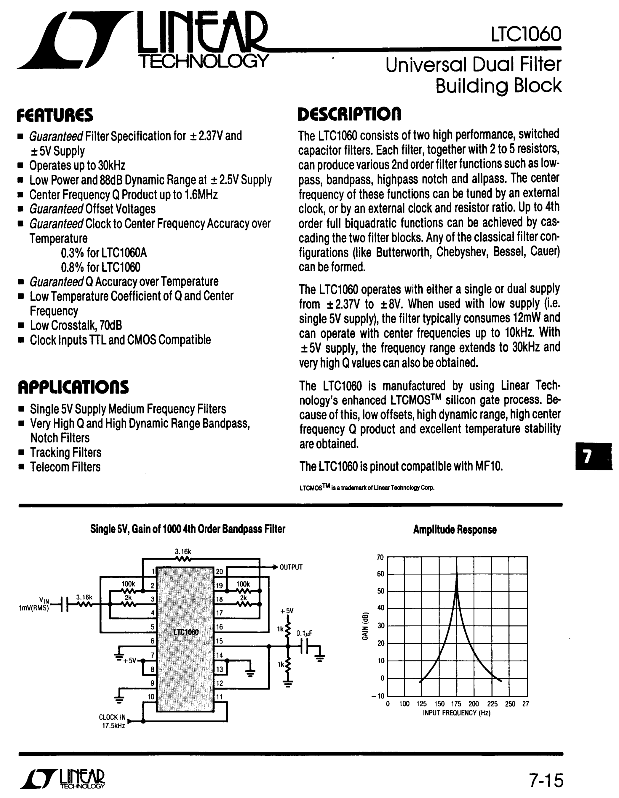 Linear Technology LTC1060MJ, LTC1060AMJ, LTC1060ACN, LTC1060ACJ, LTC1060 Datasheet