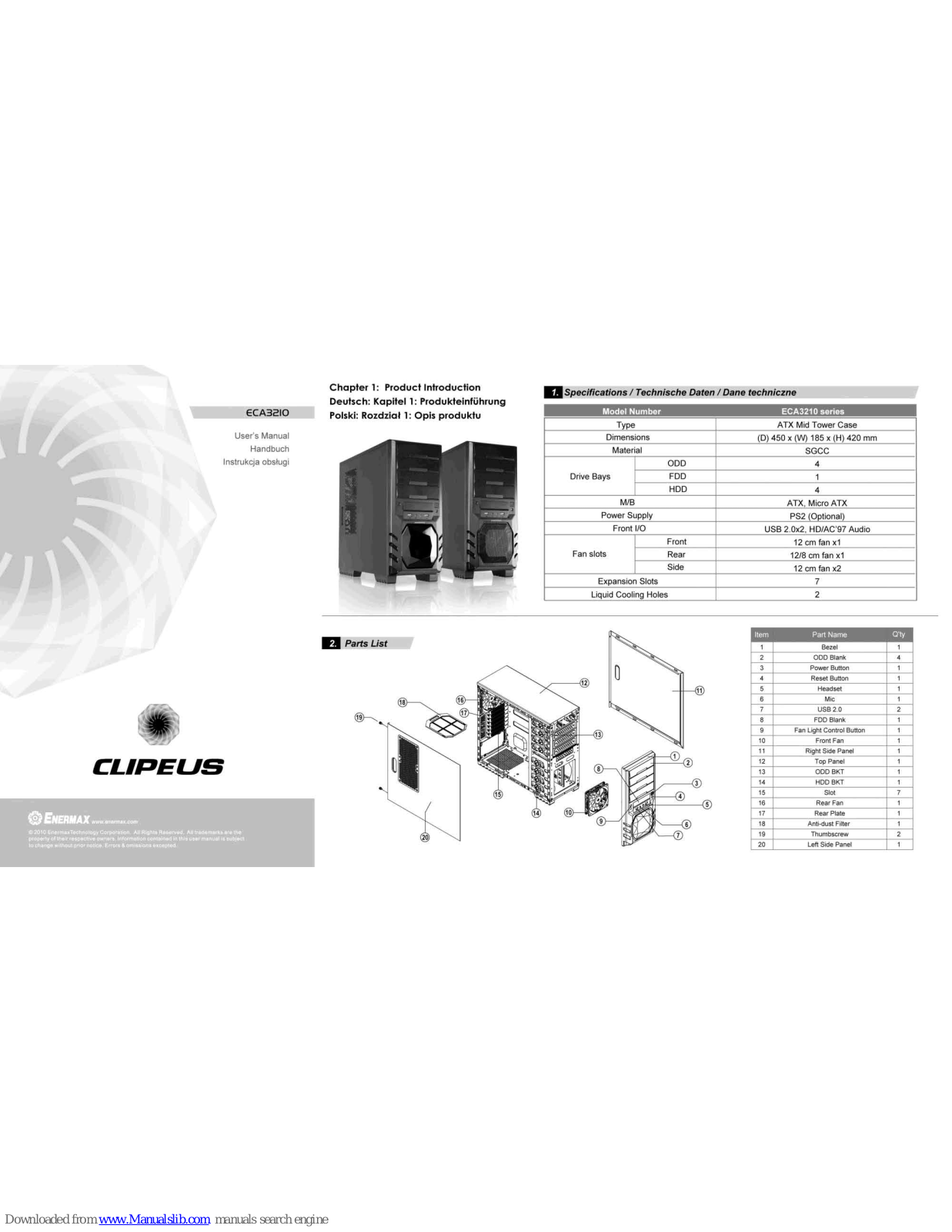 ENERMAX CLIPEUS, CLIPEUS ECA3210 User Manual - ManualMachine.com