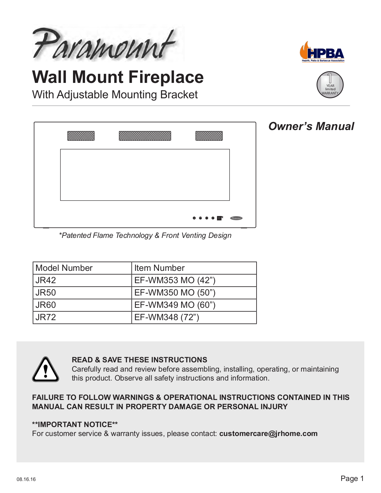 Paramount Fitness JR50, JR72, JR42, JR60 Owner's Manual