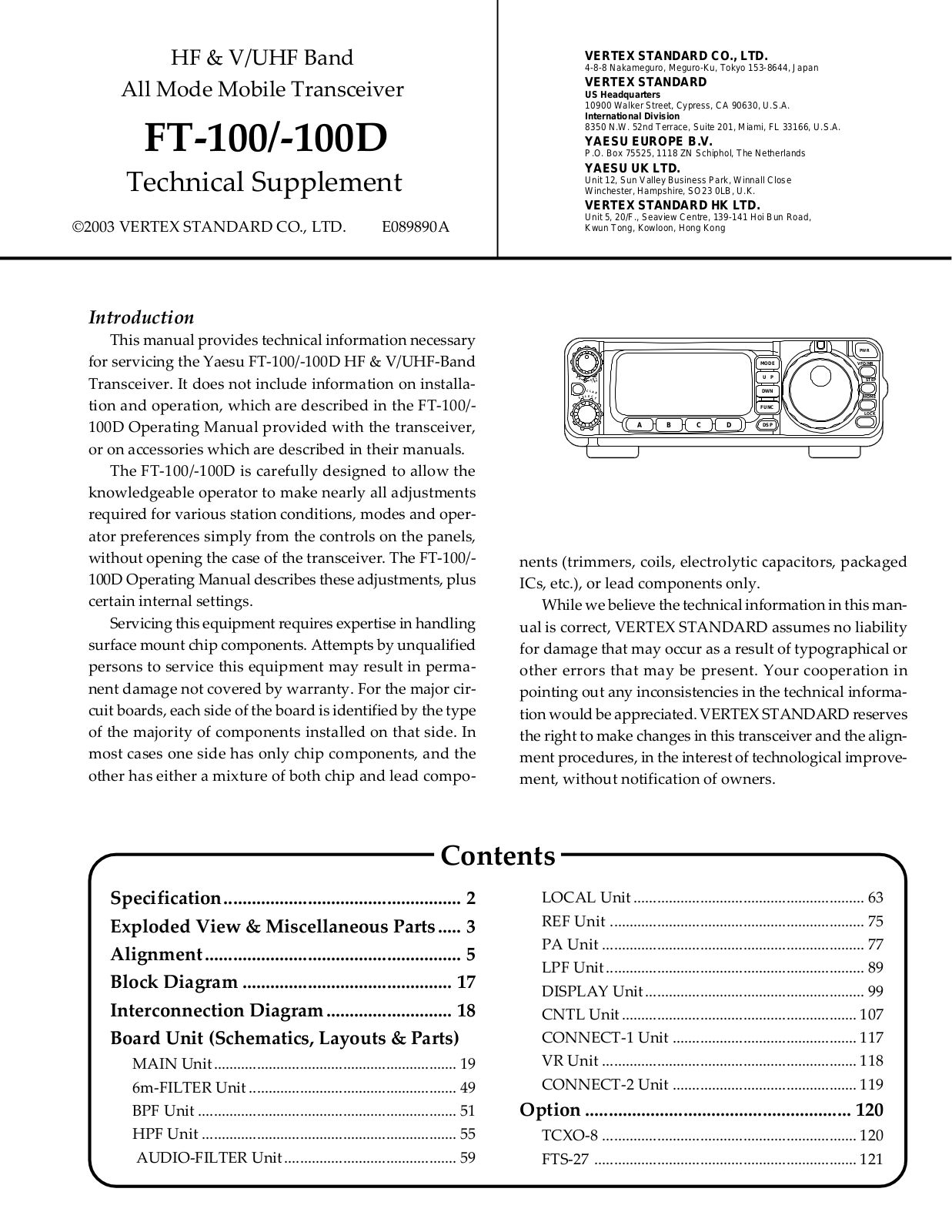 Yaesu FT-100D, FT-100 Service Manual