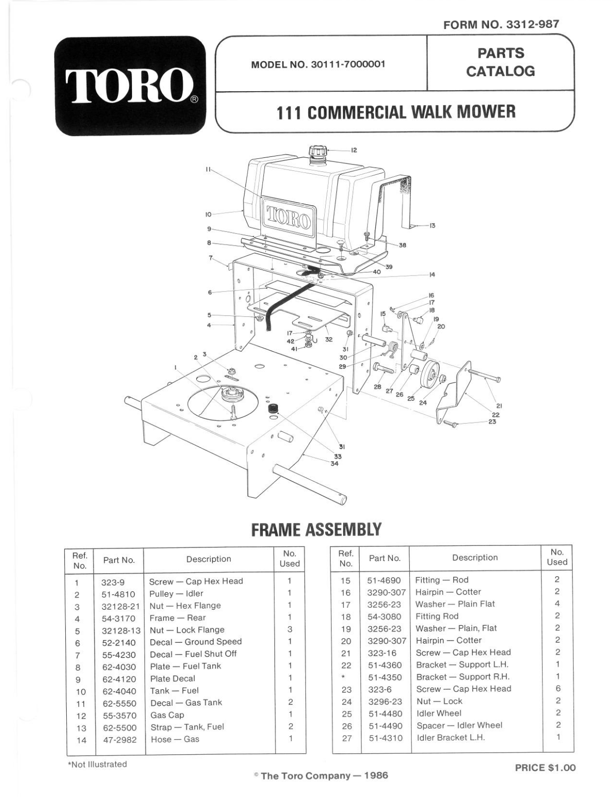 Toro 30111 Parts Catalogue