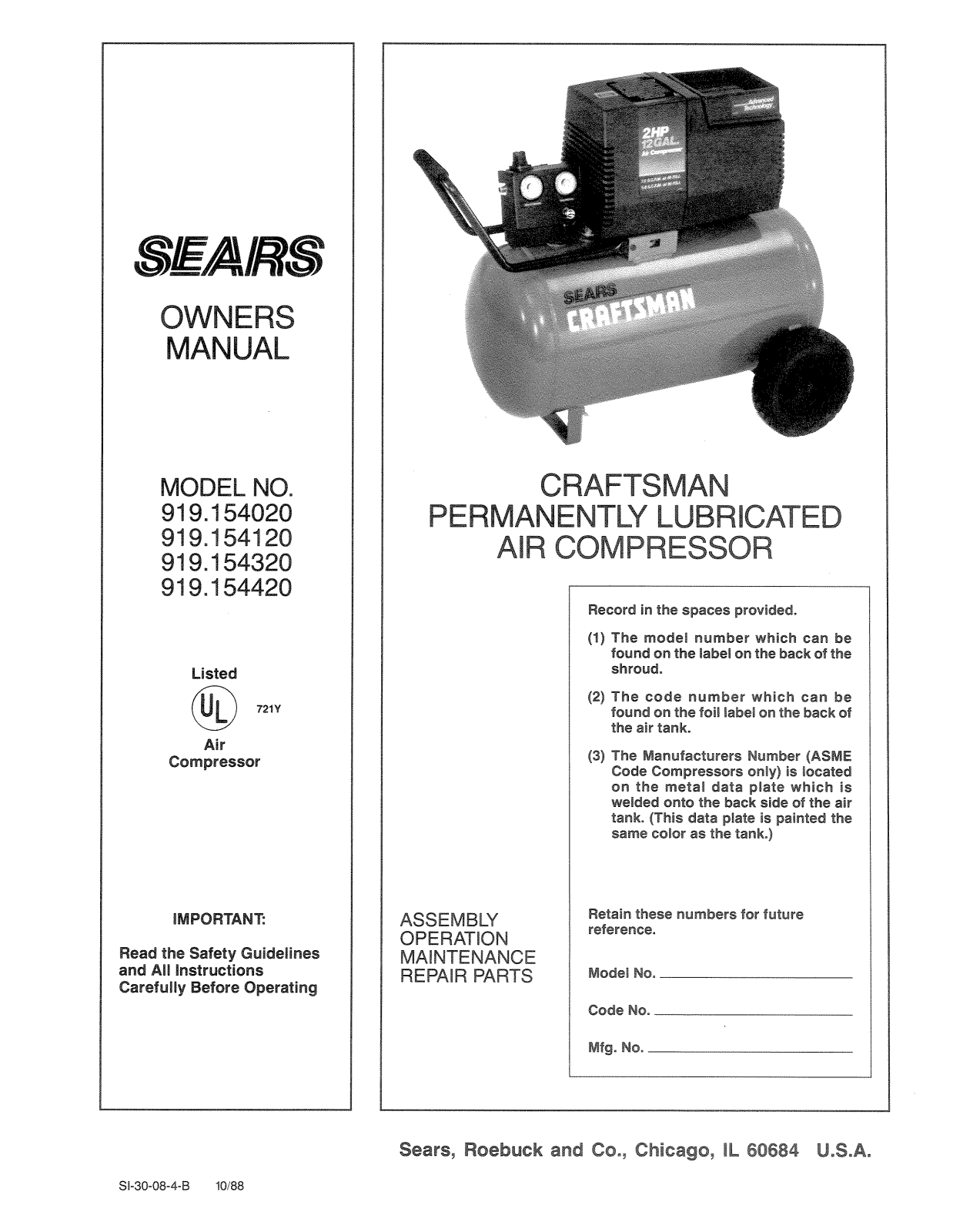 Sears 919.154020, 919.154120, 919.154420, 919.154320 User Manual