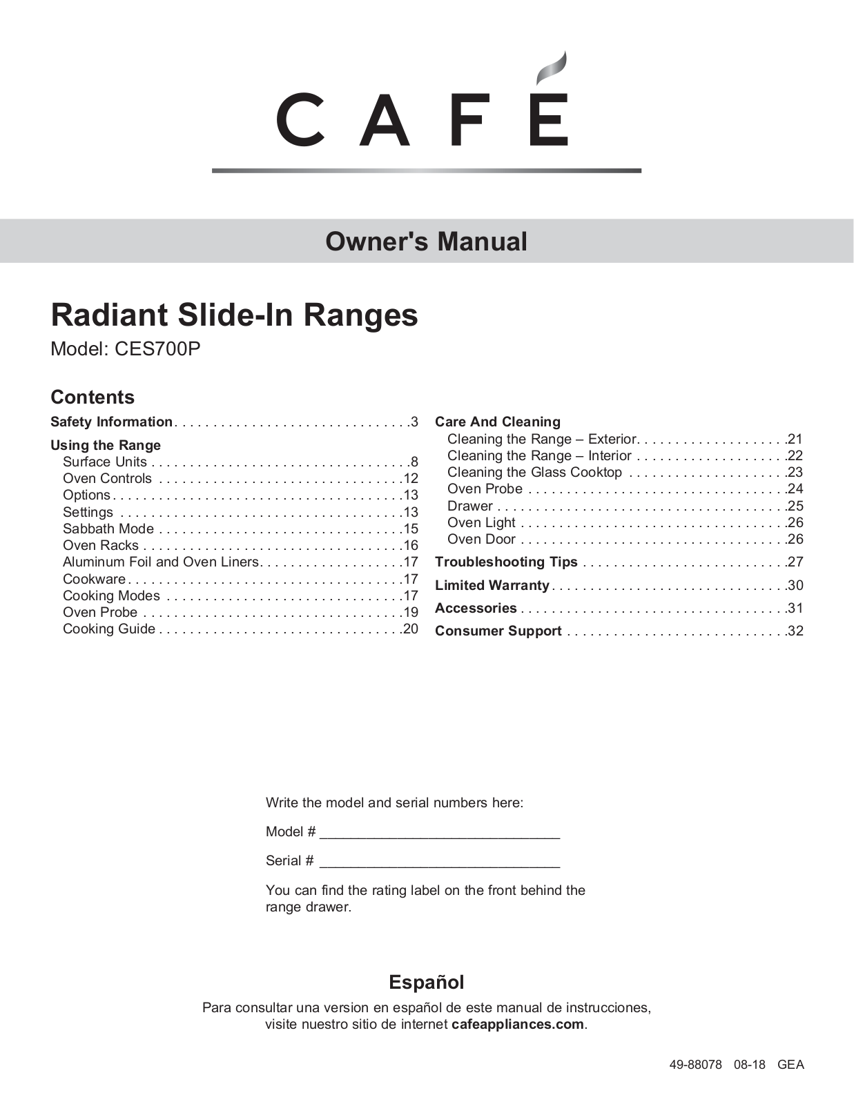 Cafe CES700M2NS5 User Manual