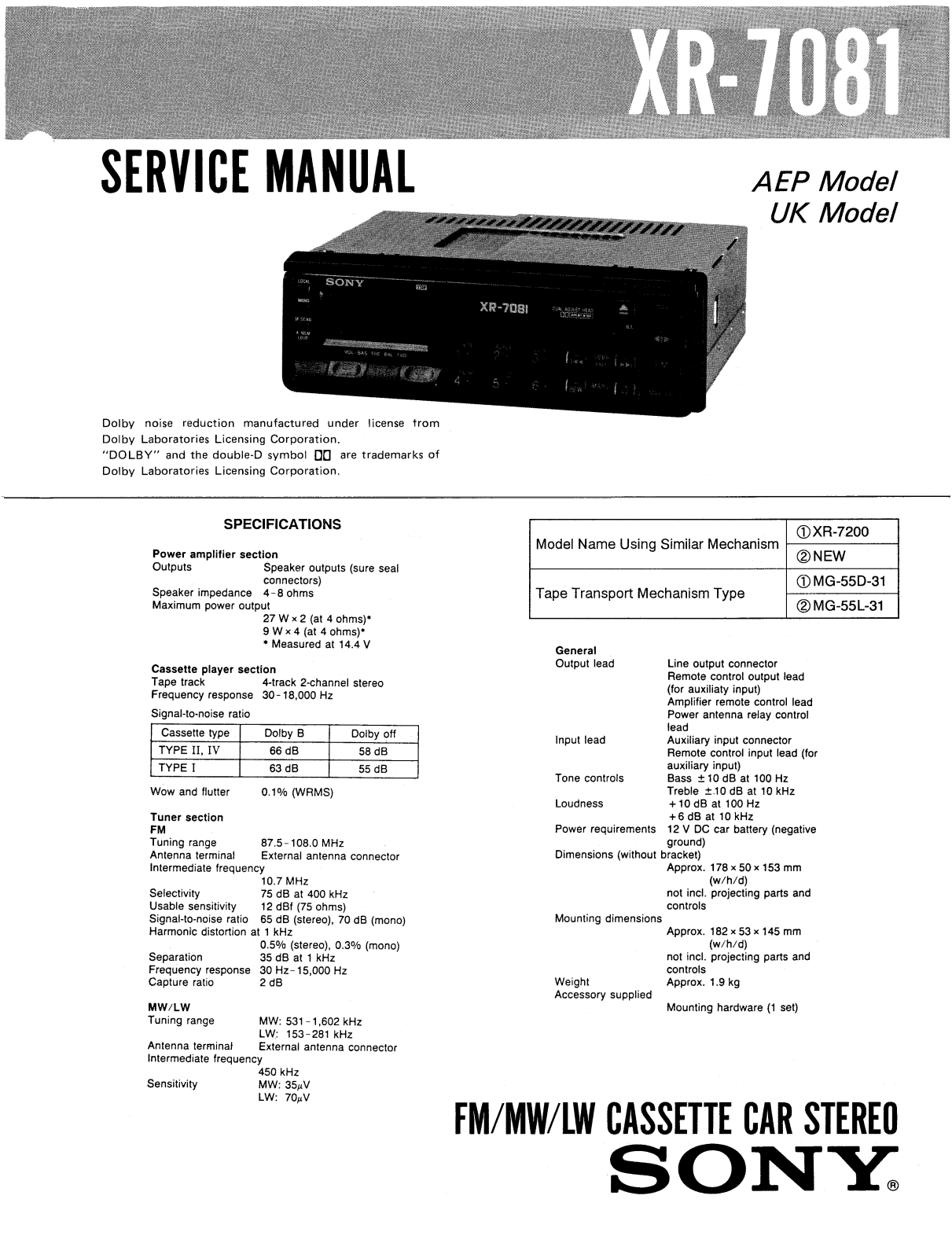 Sony XR-7081 Service manual