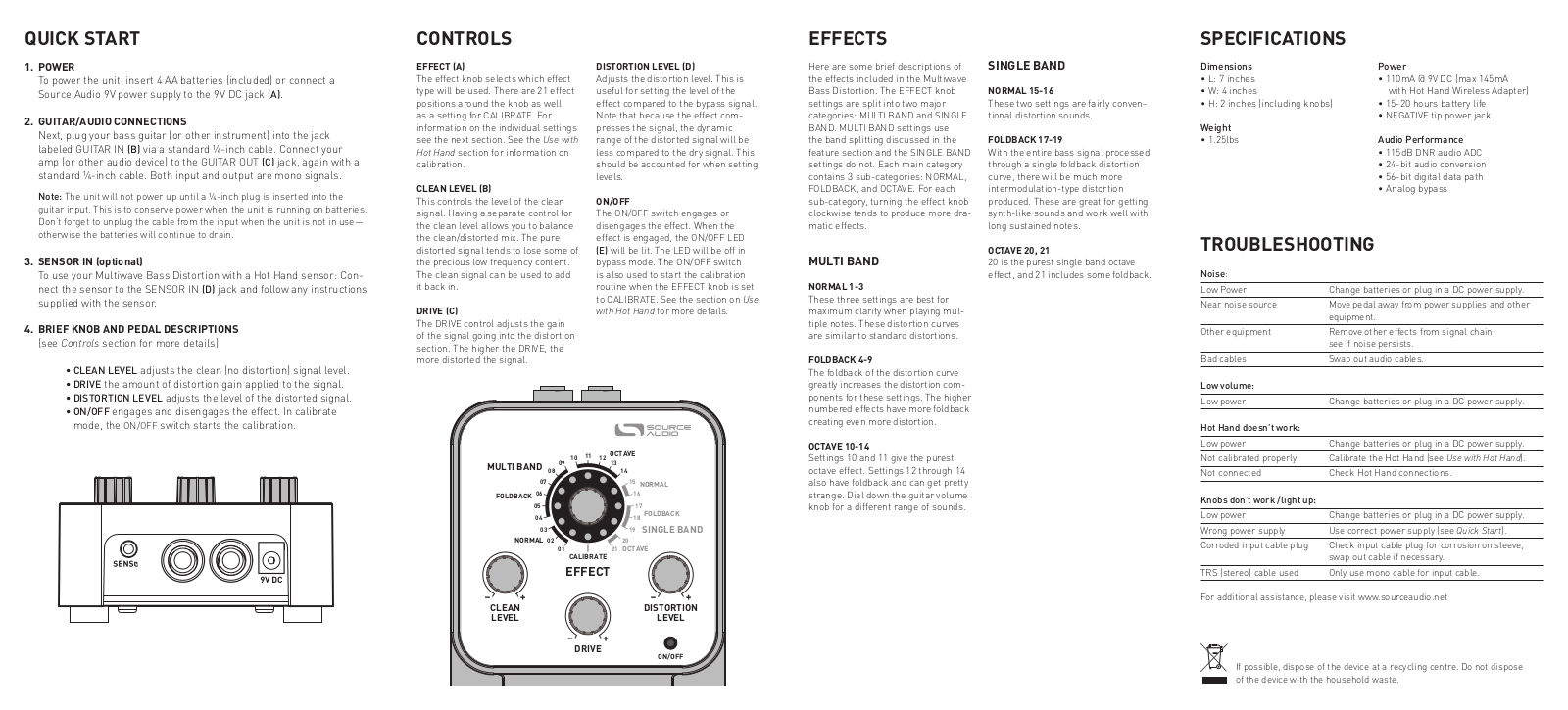 Source Audio Soundblox Multiwave Bass Distortion User Manual