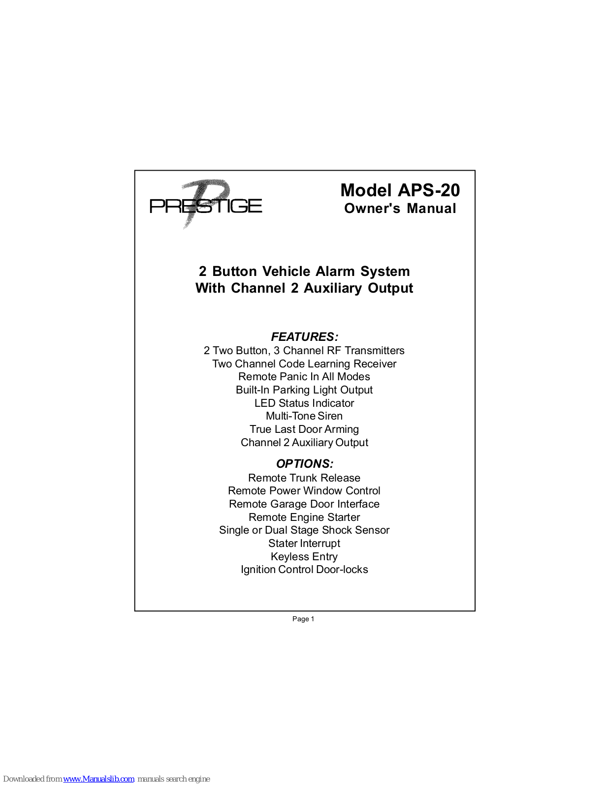 Audiovox APS-20 Owner's Manual