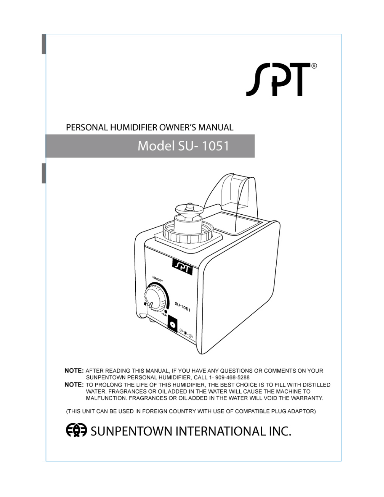 Sunpentown Su-1051w, Su-1051p, Su-1051b Owner's Manual