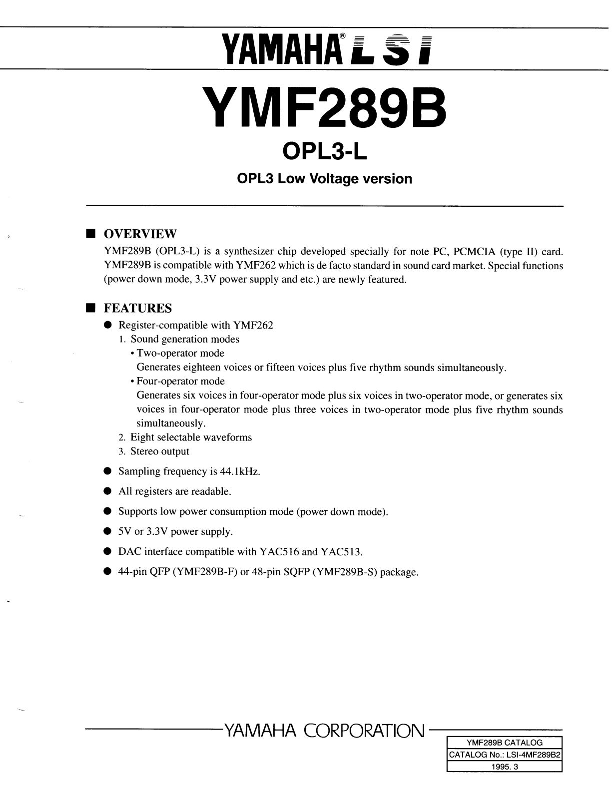 YAMAHA YMF289B Datasheet