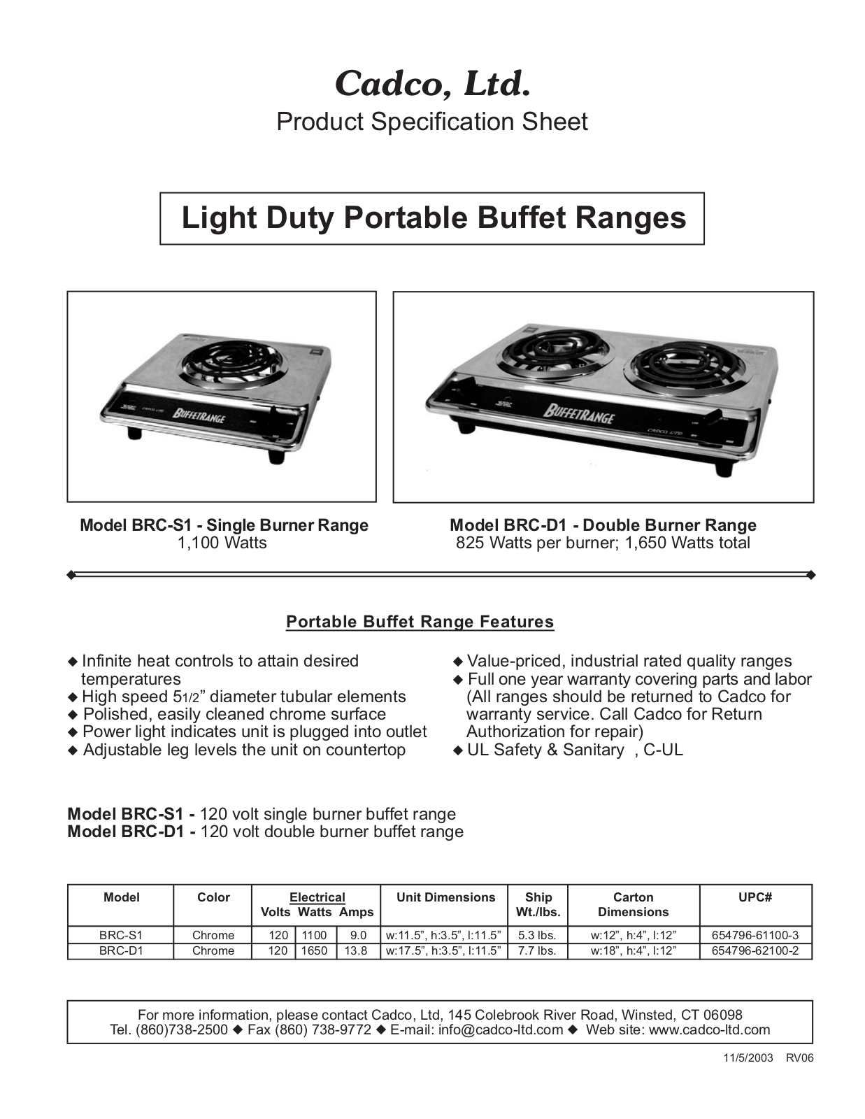 Cadco BRC-S1, BRC-D1 User Manual