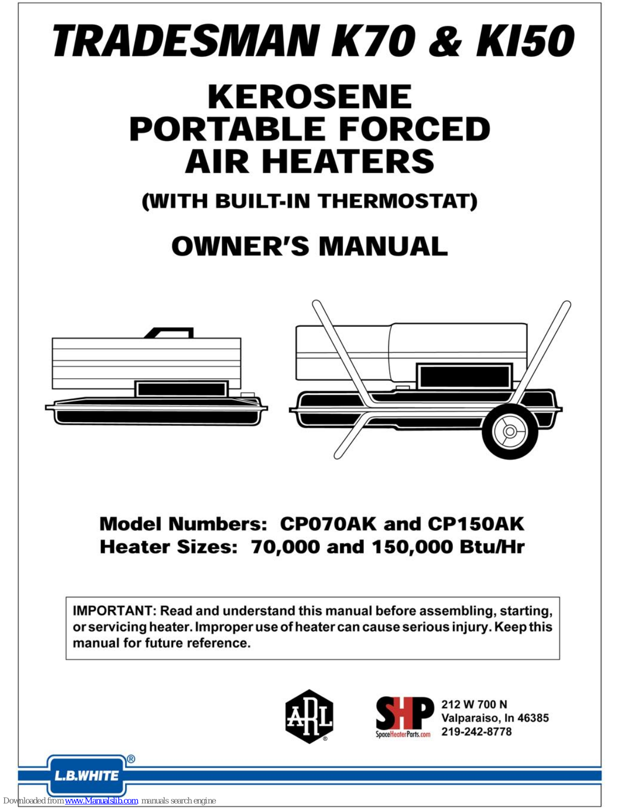 Tradesman K70, KI50 Owner's Manual