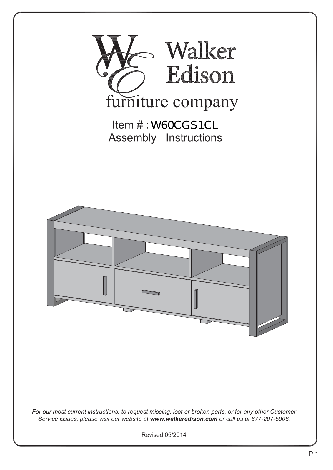 Walker Edison W60CGS1CL Assembly Guide