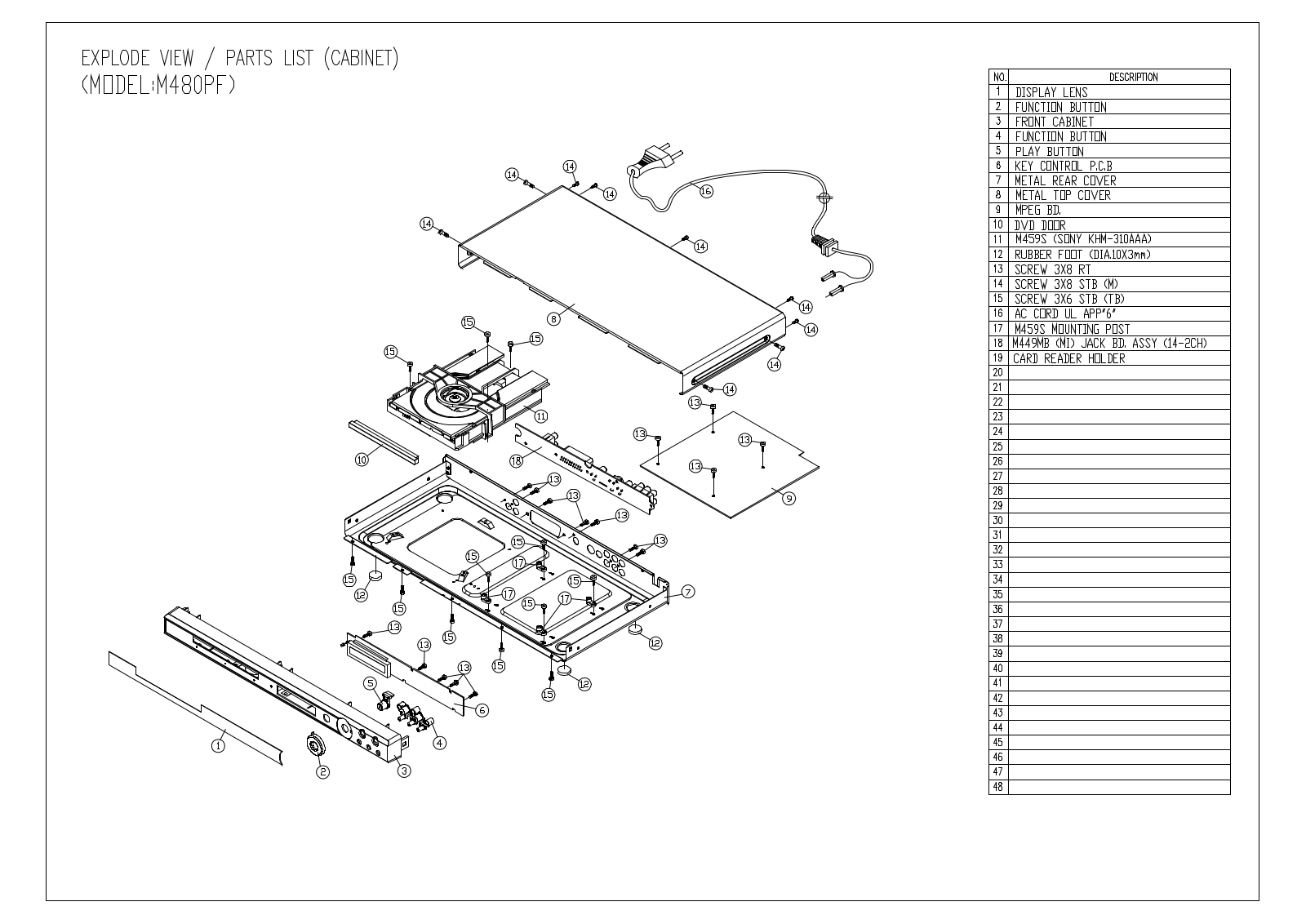 Vitek M480PF Exploded view