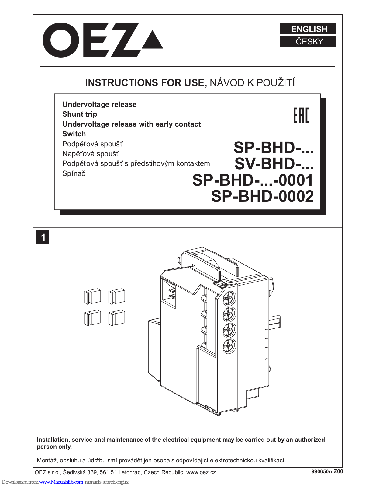 OEZ SP-BHD-***-0001, SP-BHD-0002 Instruction Manual