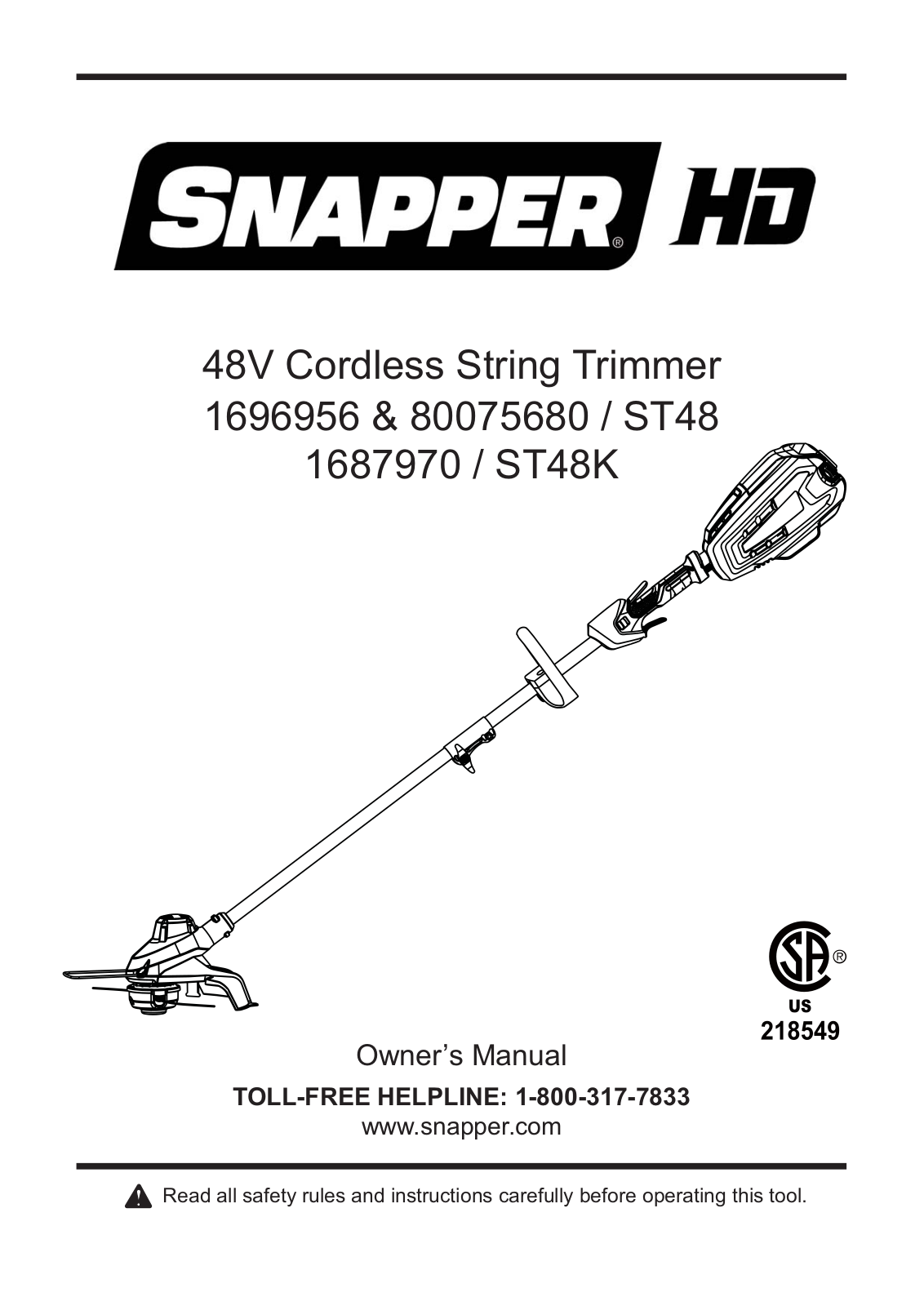 Snapper ST48, ST48K Owner's Manual