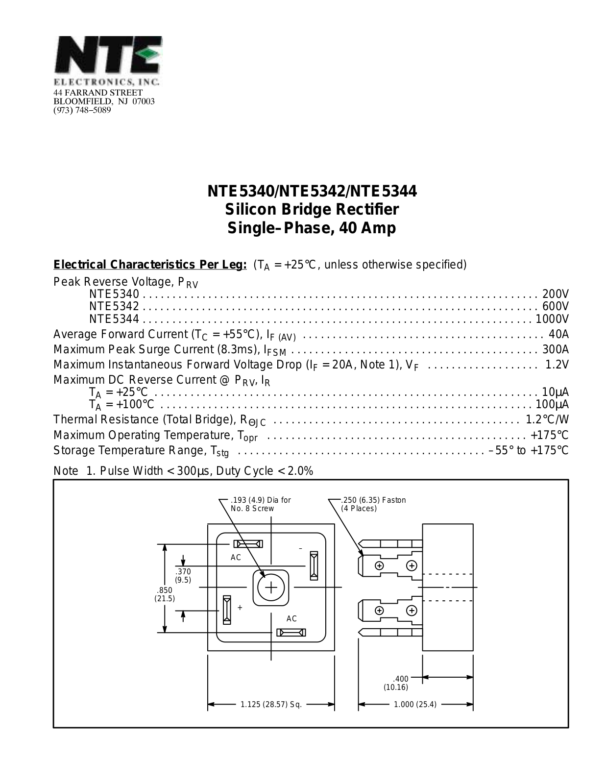 Datasheet NTE5340, NTE5344 Datasheet (NTE) - ManualMachine.com