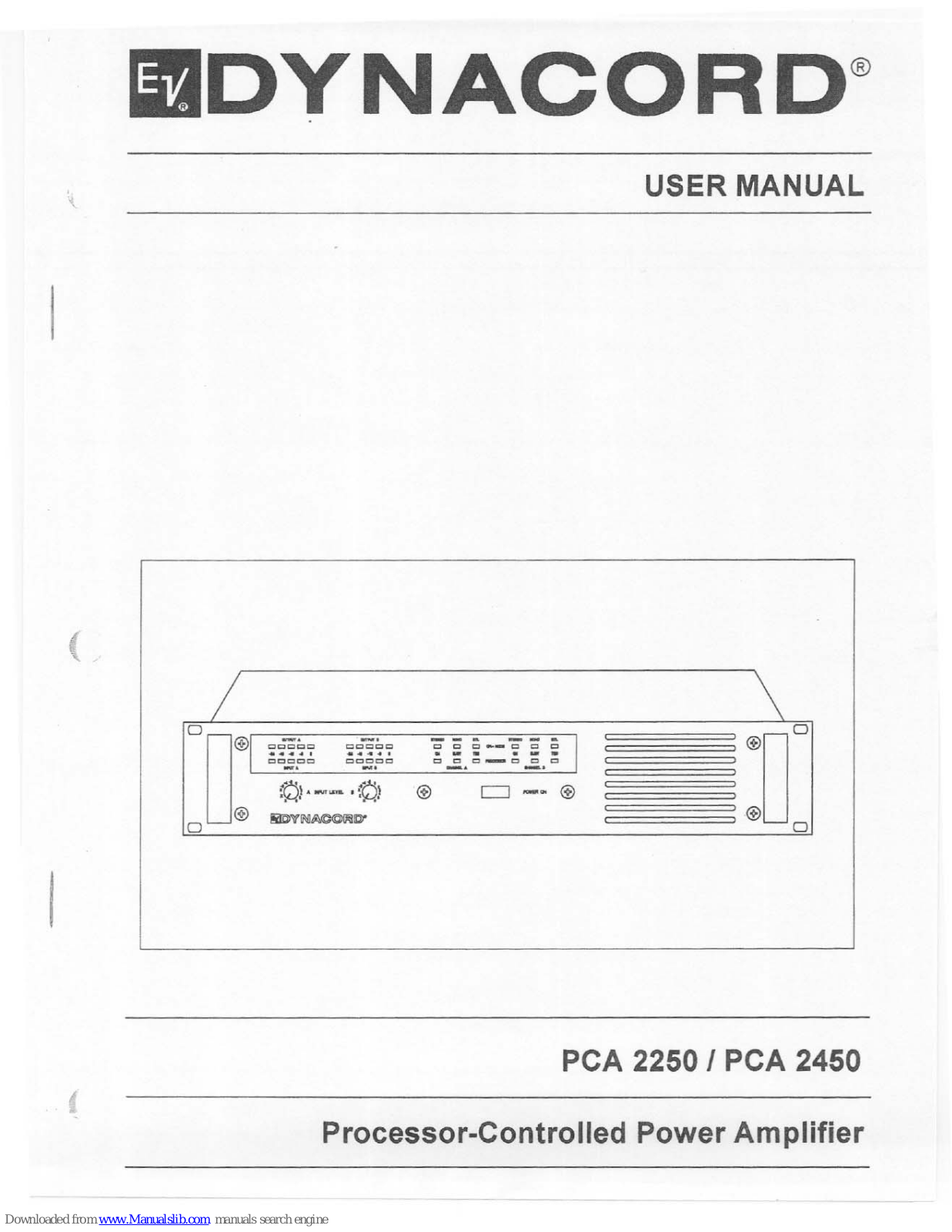 Electro-Voice Processor-Controlled Power Amplifier PCA 2450, Dynacord PCA 2250, Dynacord PCA 2450 User Manual