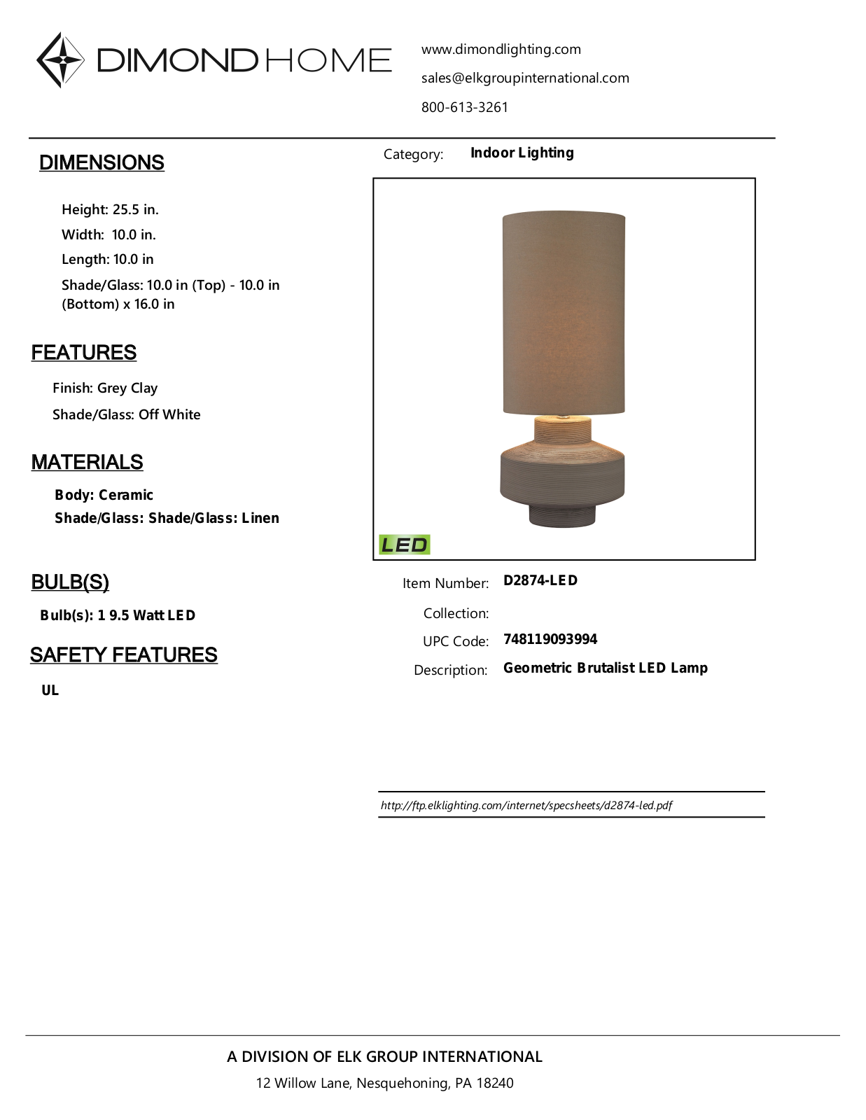 ELK Home D2874LED User Manual