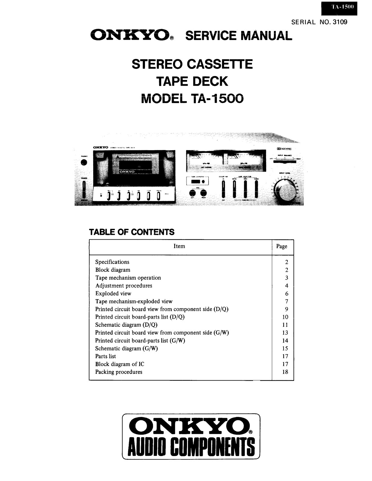 Onkyo TA-1500 Service manual