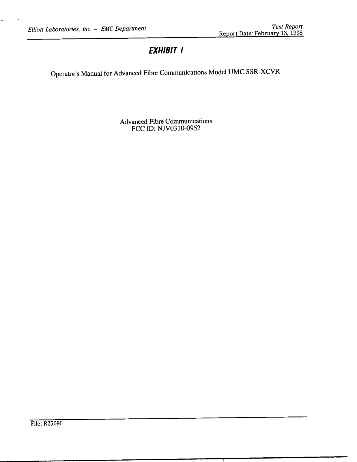 Advanced Fibre Communications NJV0310-0952 Operators manual