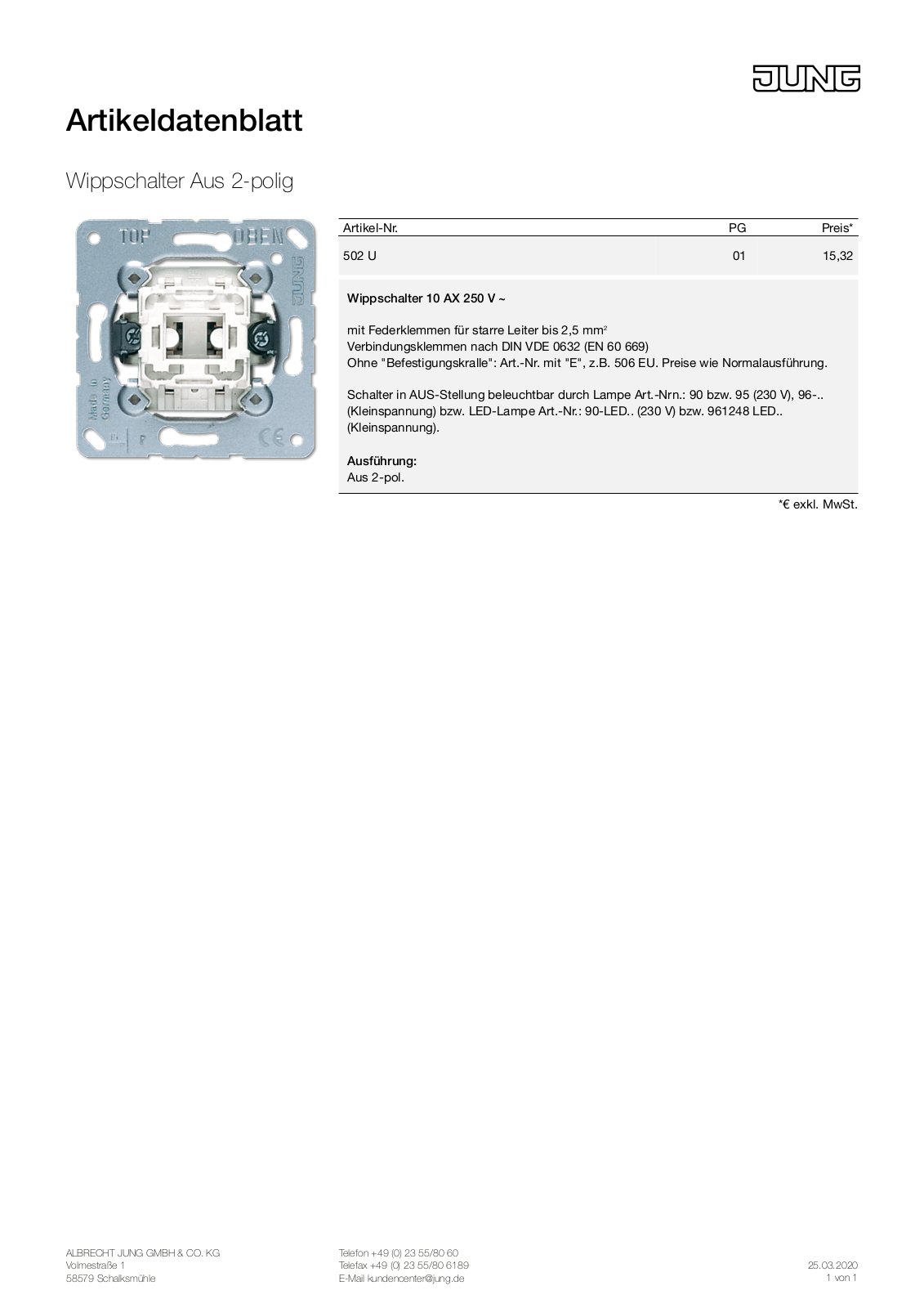 Jung 502 U User Manual