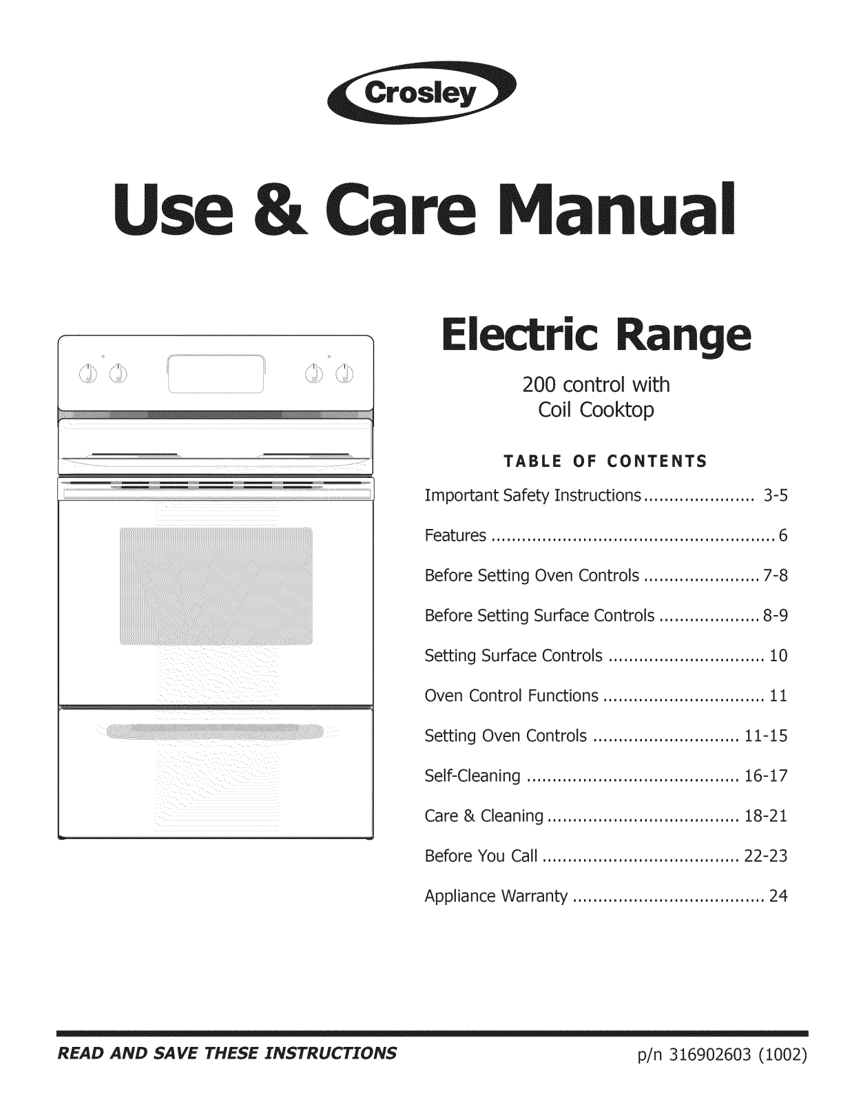 Crosley CRE3860LBB, CRE3860LWD, CRE3890LWD, CRE3860LWJ, CRE3860LWE Owner’s Manual