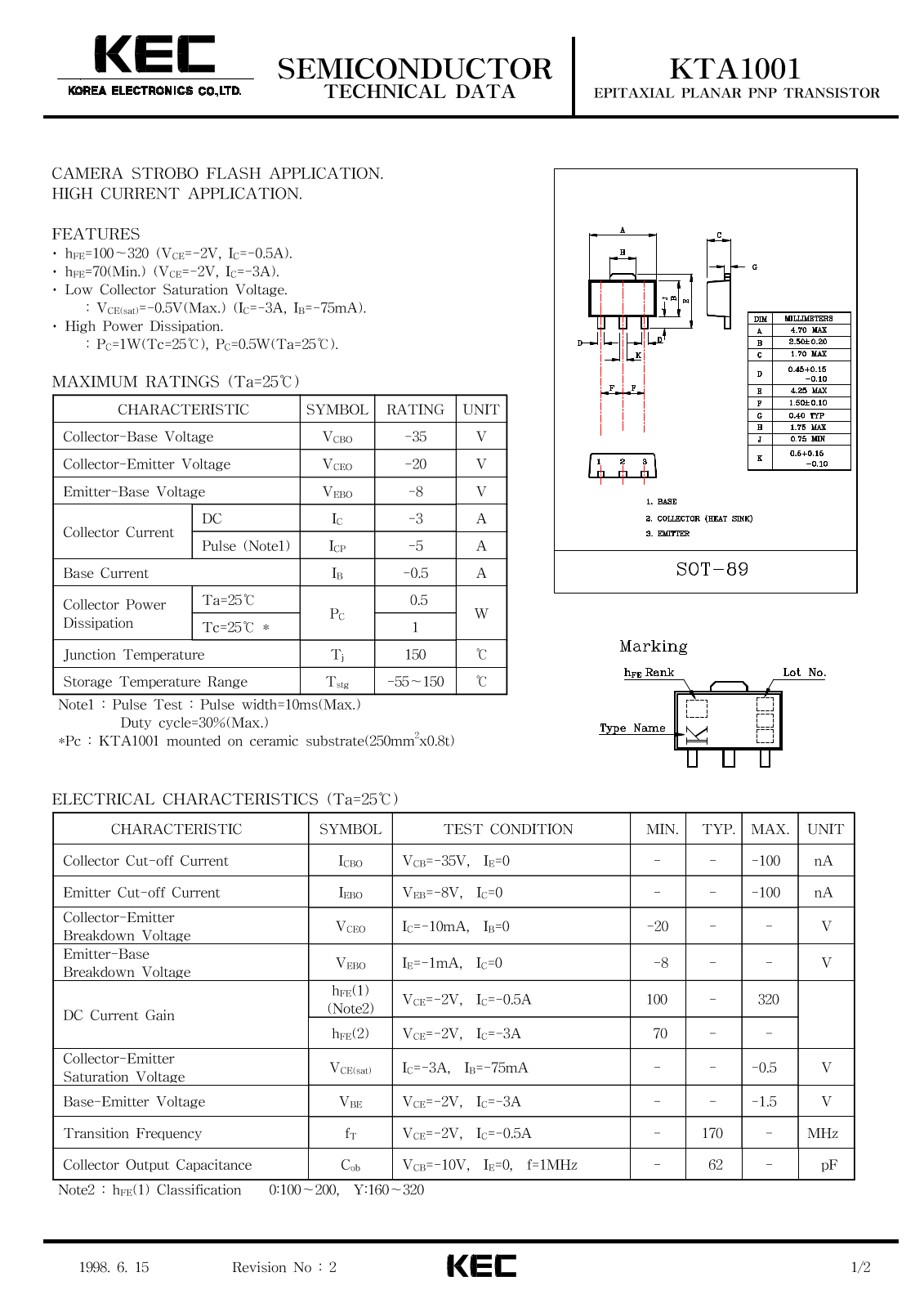 KEC KTA1001 Datasheet