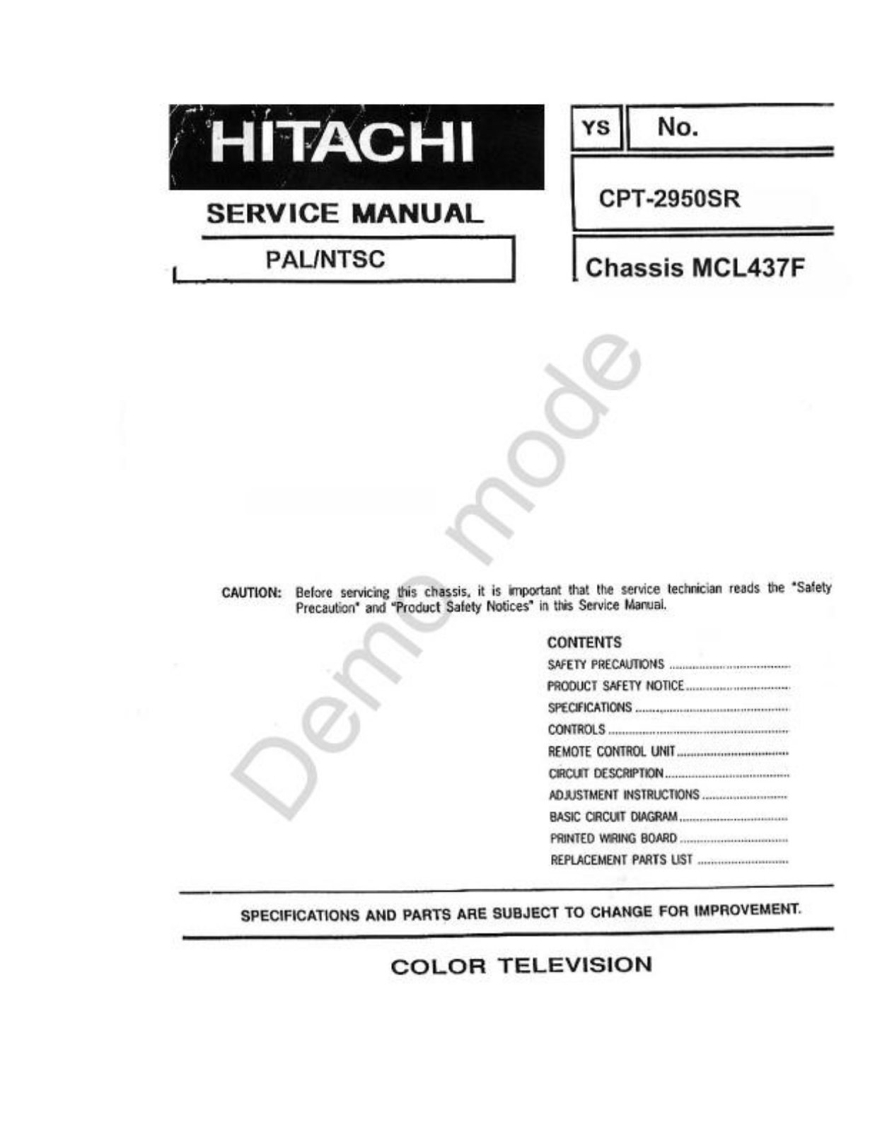 HITACHI CTP-2950SR Schematic