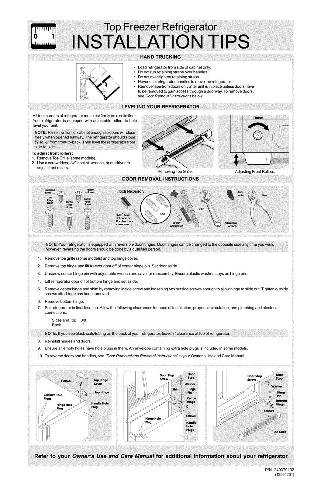Kenmore FRT15B3AW0, FRT15B3AW1, FRT18FS5AQ6, FRT18FS5AW6, FRT18IS6CB1 Installation Guide - ManualMachine.com