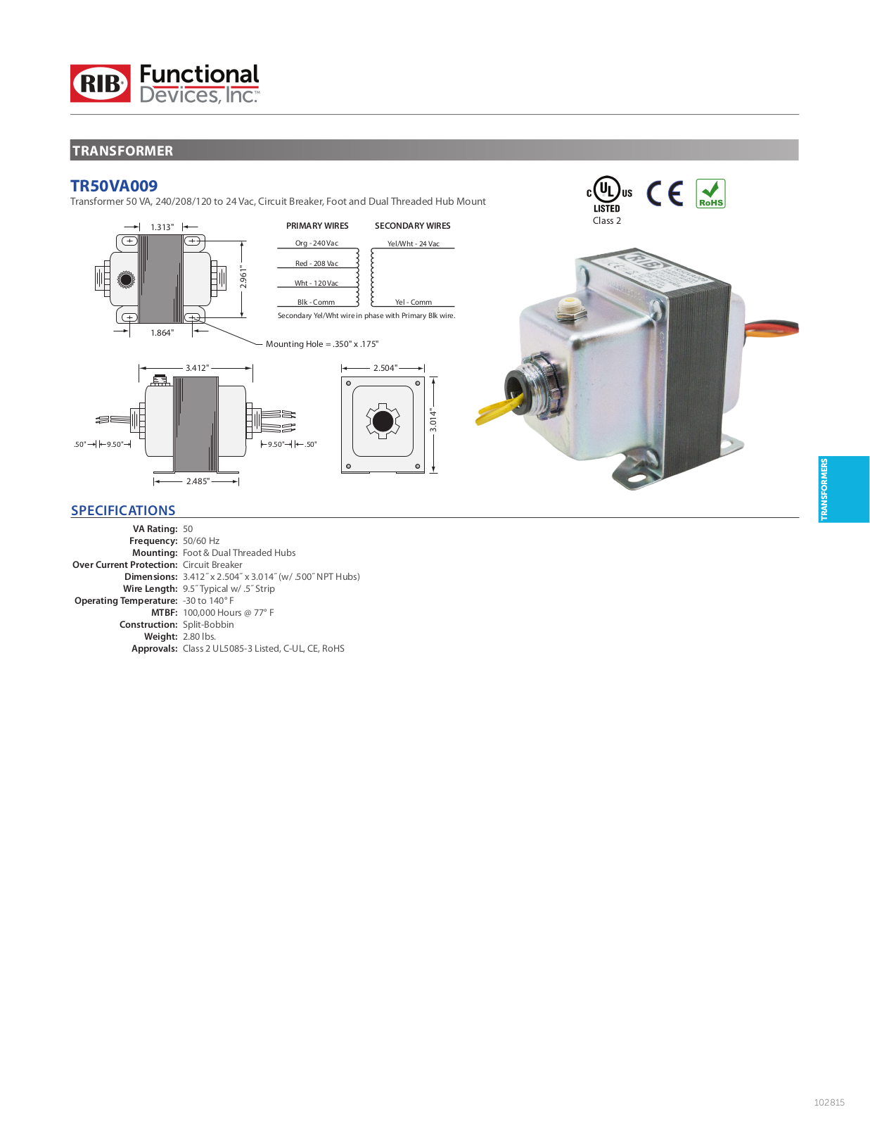 RIB,Relay In A Box,Functional Devices TR50VA009 Data Sheet - ManualMachine.com