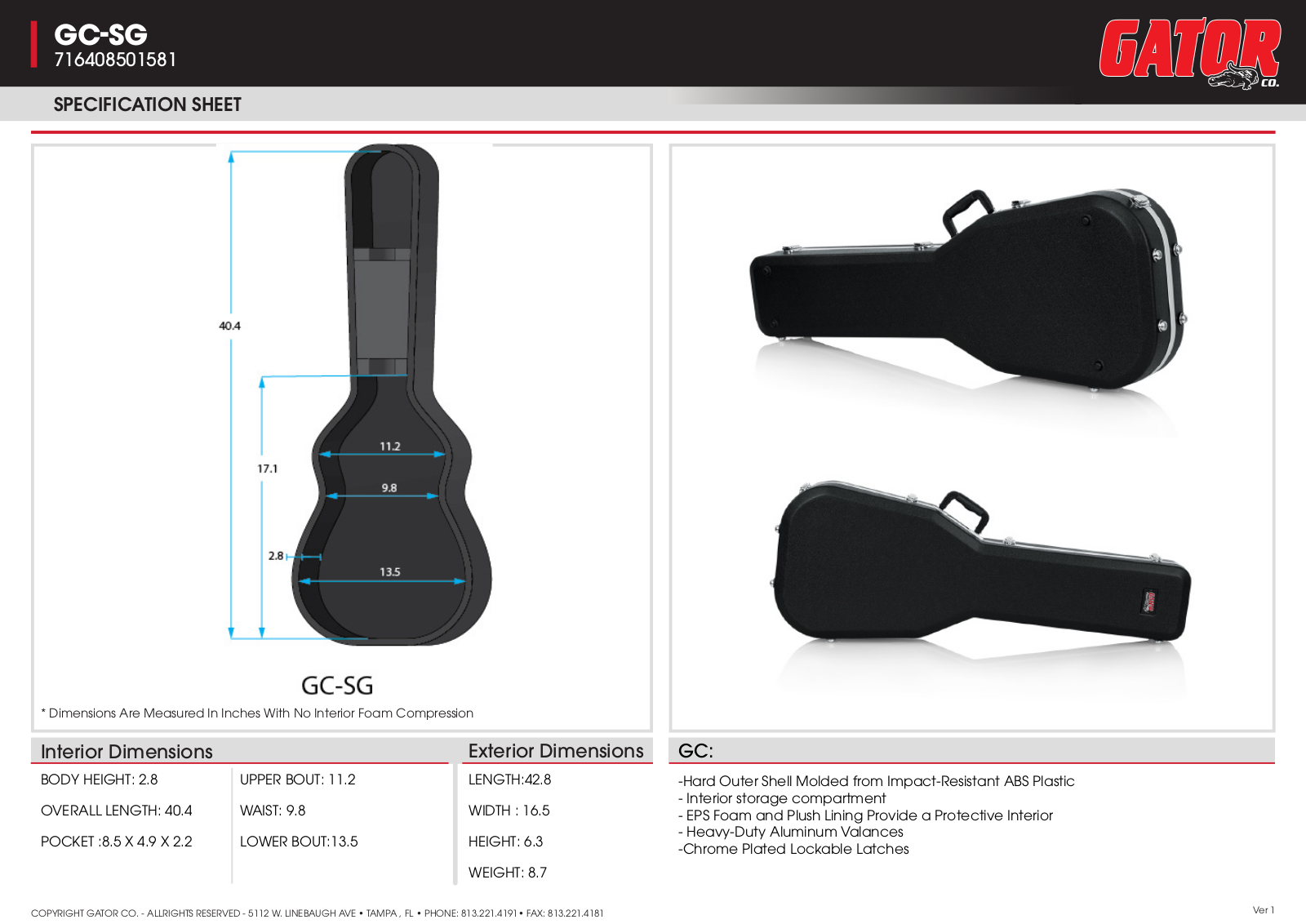 Gator GC-SG Specifications