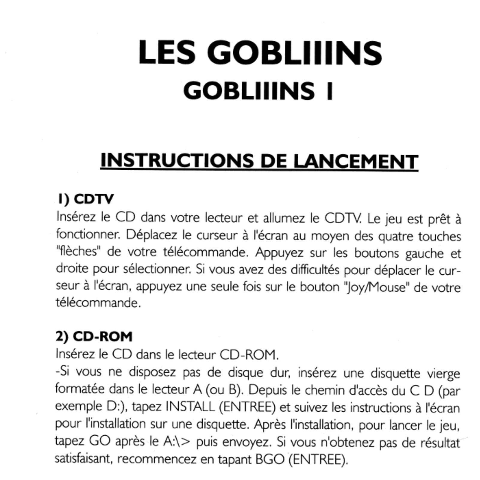 GAMES PC GOBLIIINS 1 User Manual