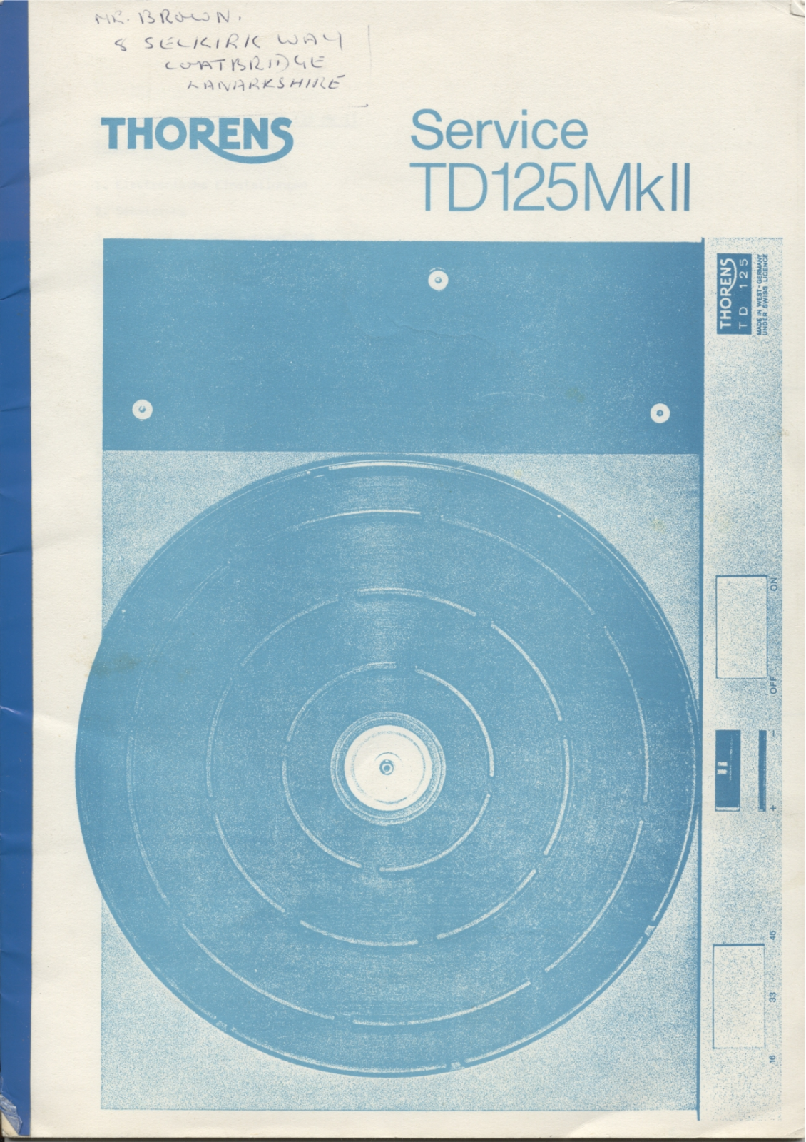 Thorens TD-125 Mk2 Service manual