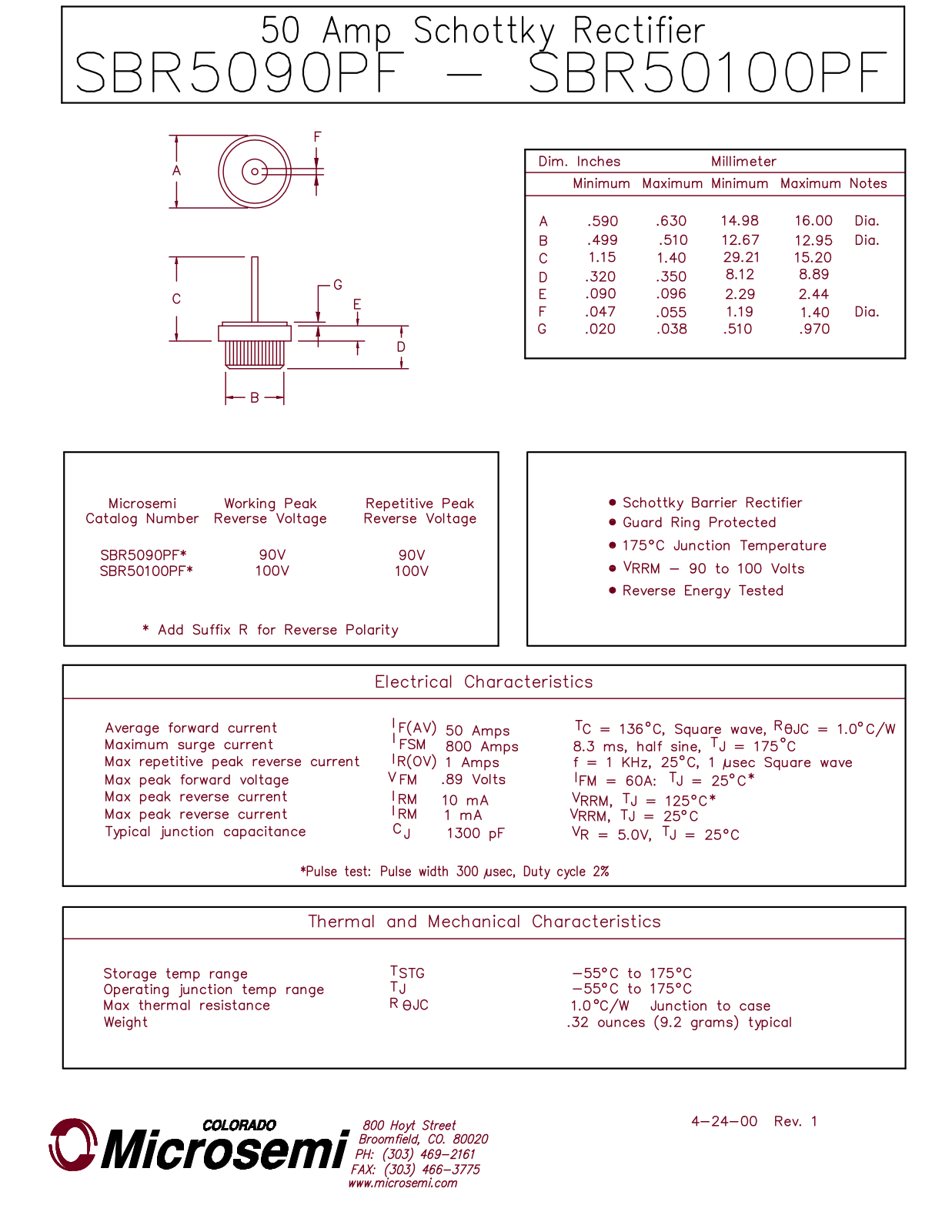 Microsemi Corporation SBR5090PF Datasheet