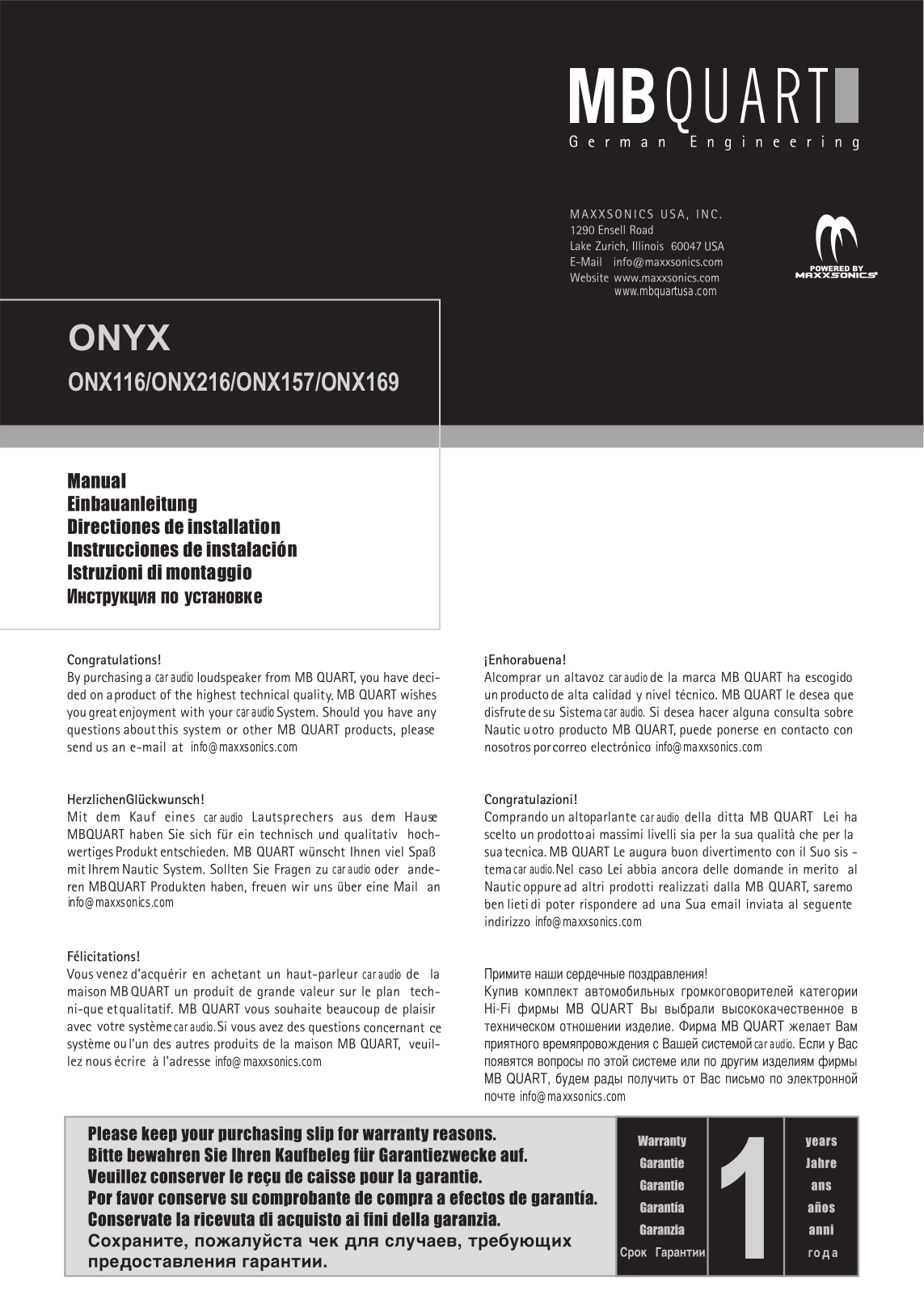 MB QUART ONX116, ONX169, ONX216, ONX157 User Manual