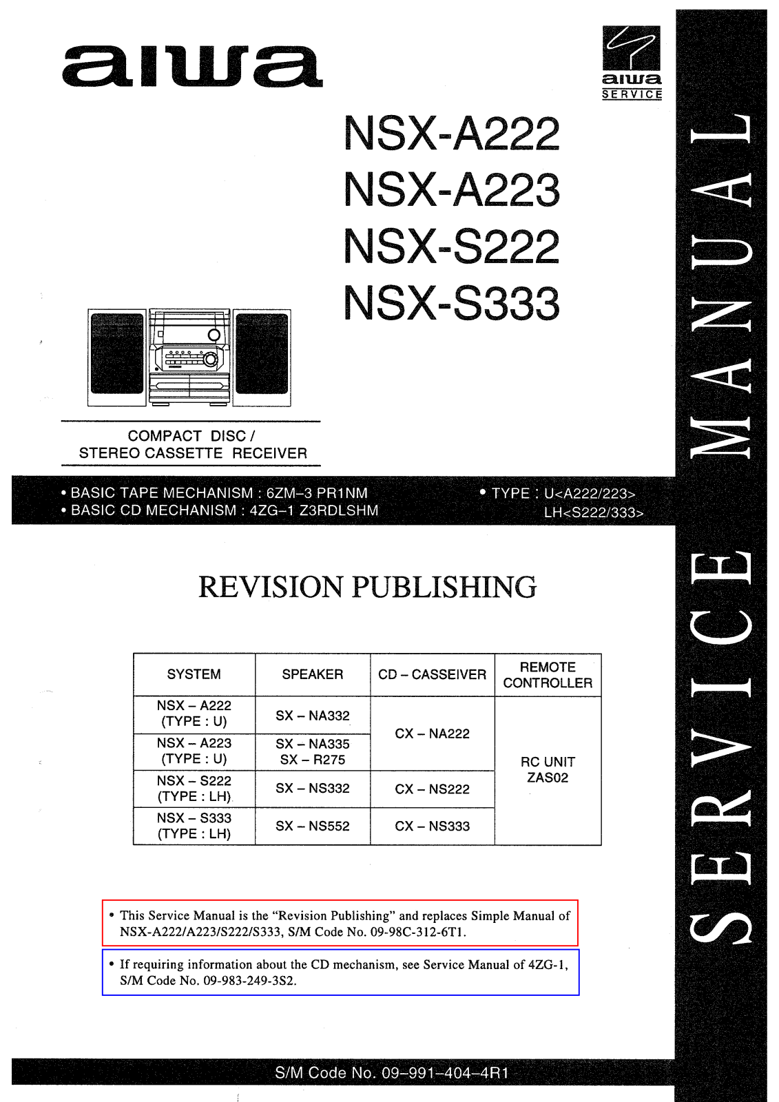 Aiwa NSX-A222, NSX-A223, NSX-S222, NSX-S333 Service Manual