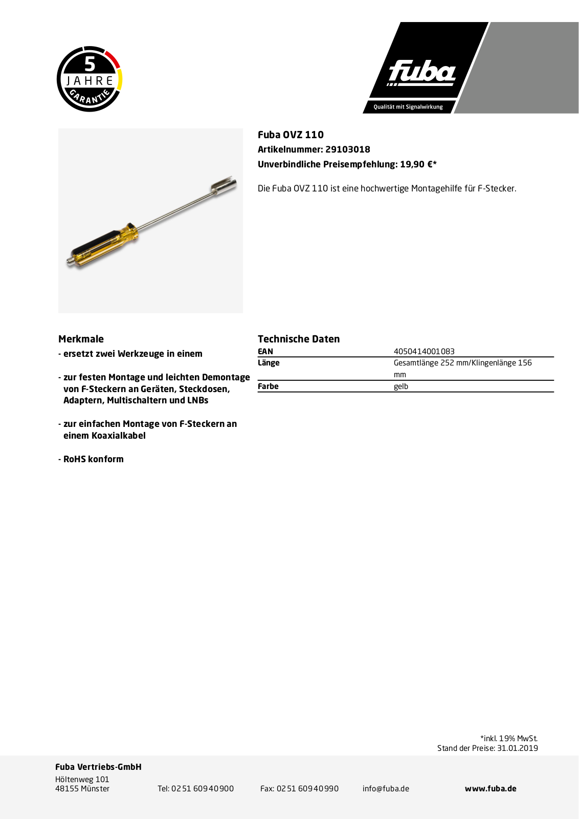 Fuba OVZ 110 Technische Daten