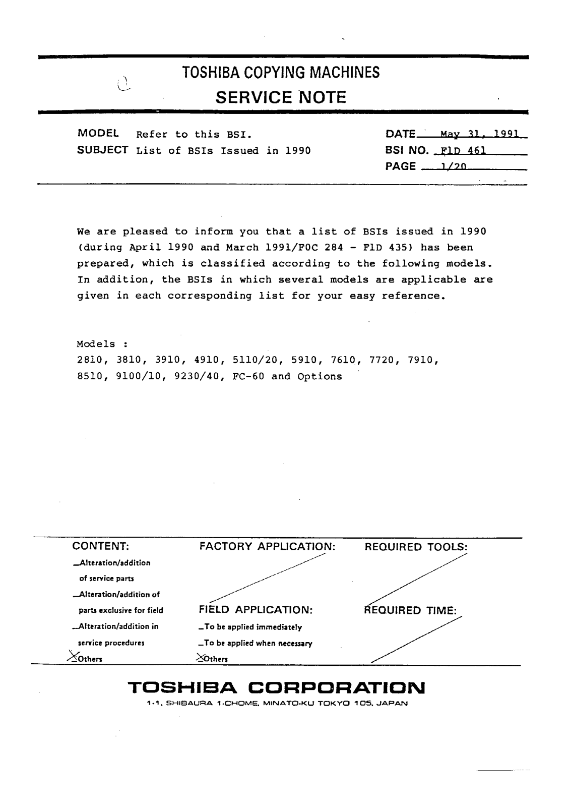 Toshiba f1d461 Service Note