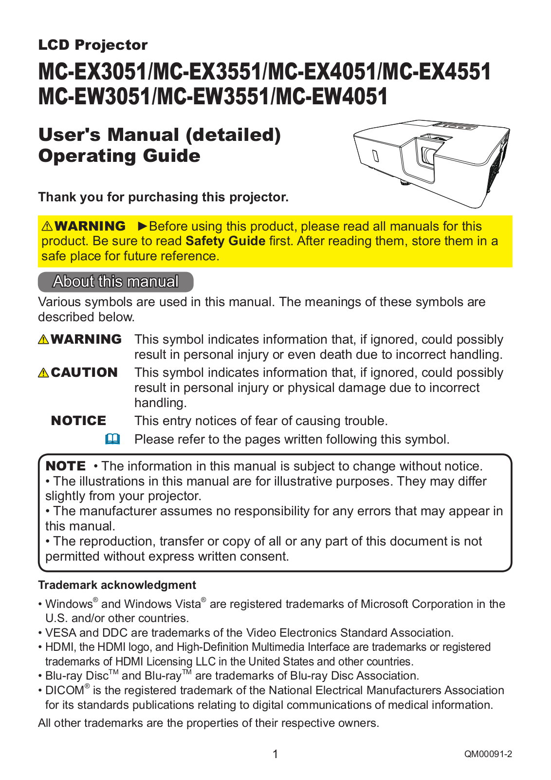 Hitachi MC-EX3051, MC-EX3551, MC-EX4051, MC-EX4551, MC-EW3051 Operating Instruction