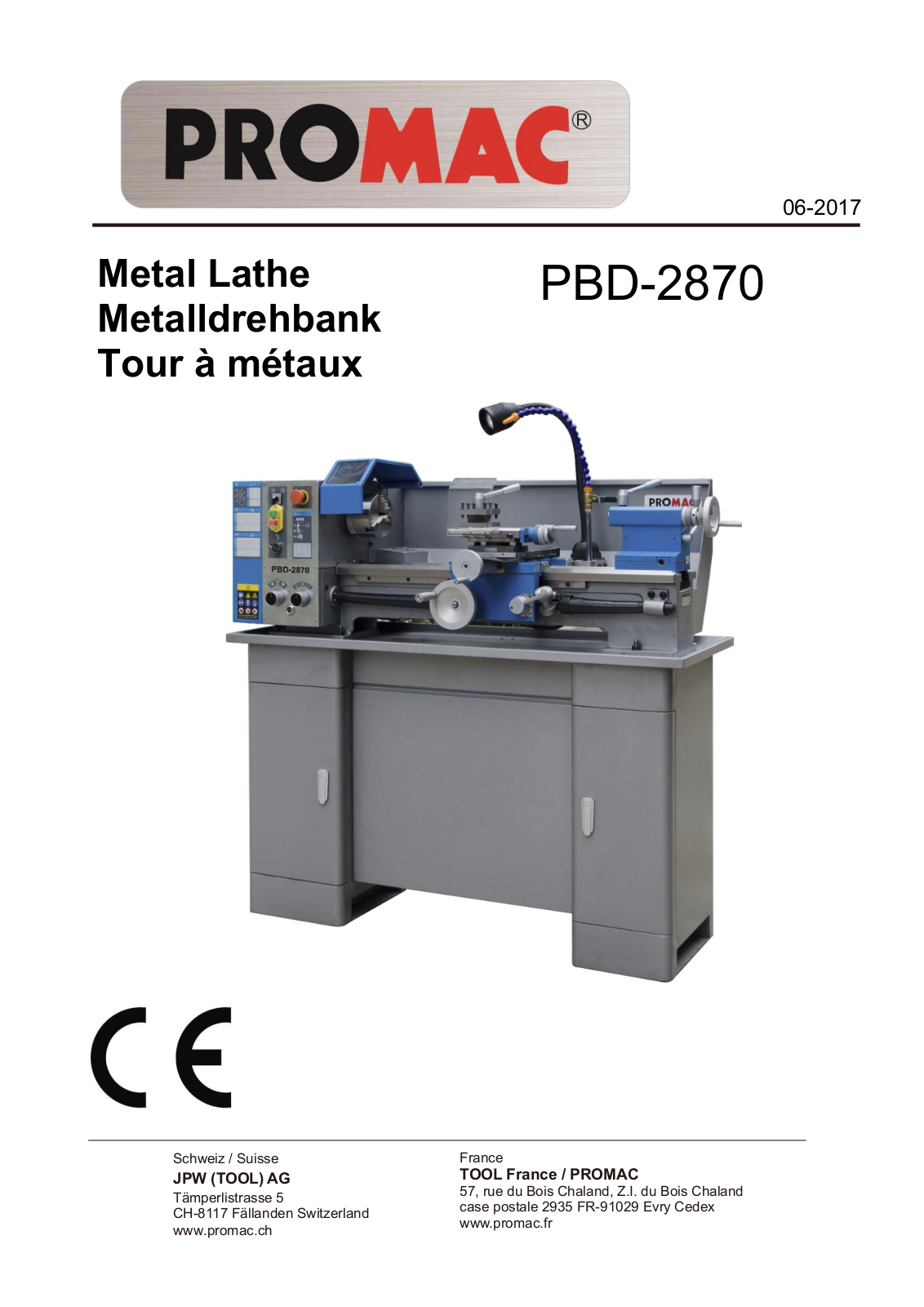 Promac PBD-2870 Operating Instructions Manual