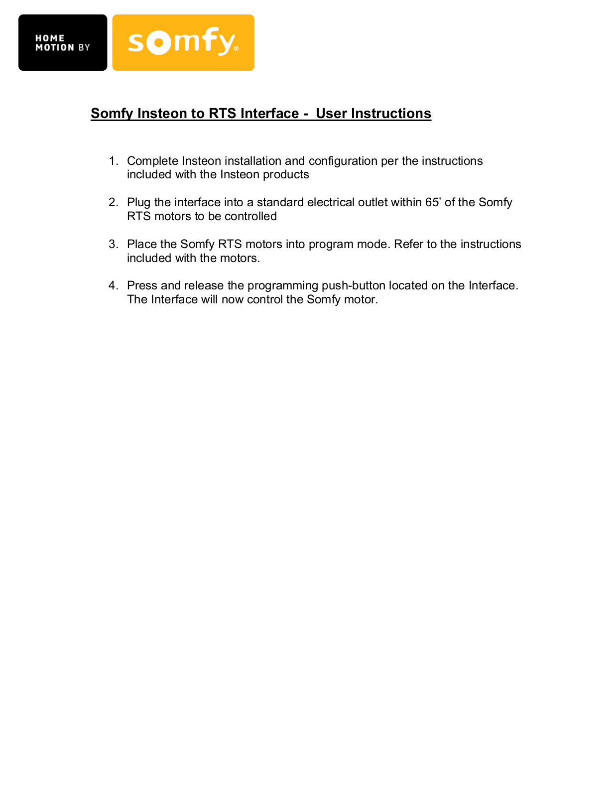 Somfy Systems INSTEON1 Users Manual