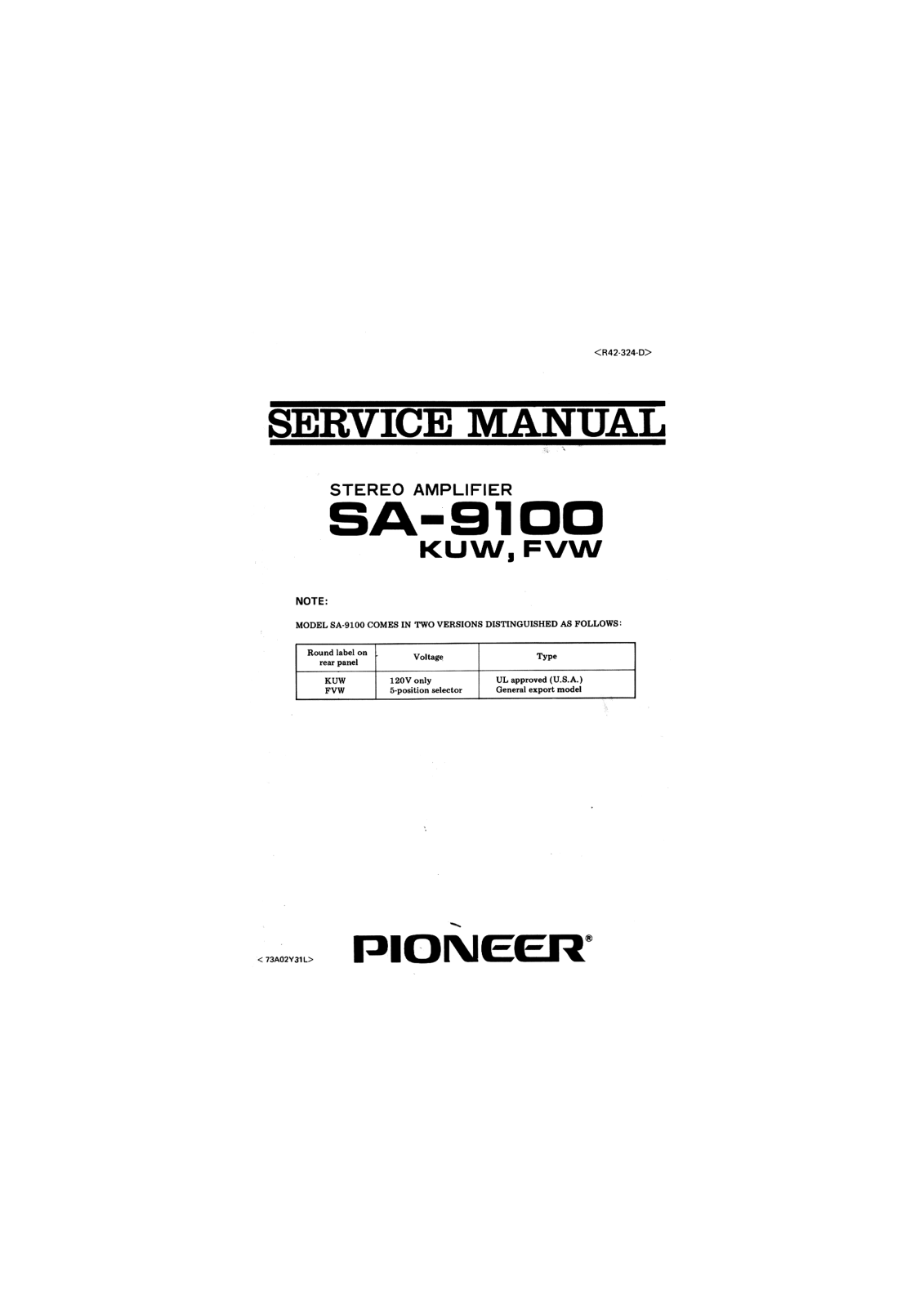 Pioneer SA-9100 Schematic