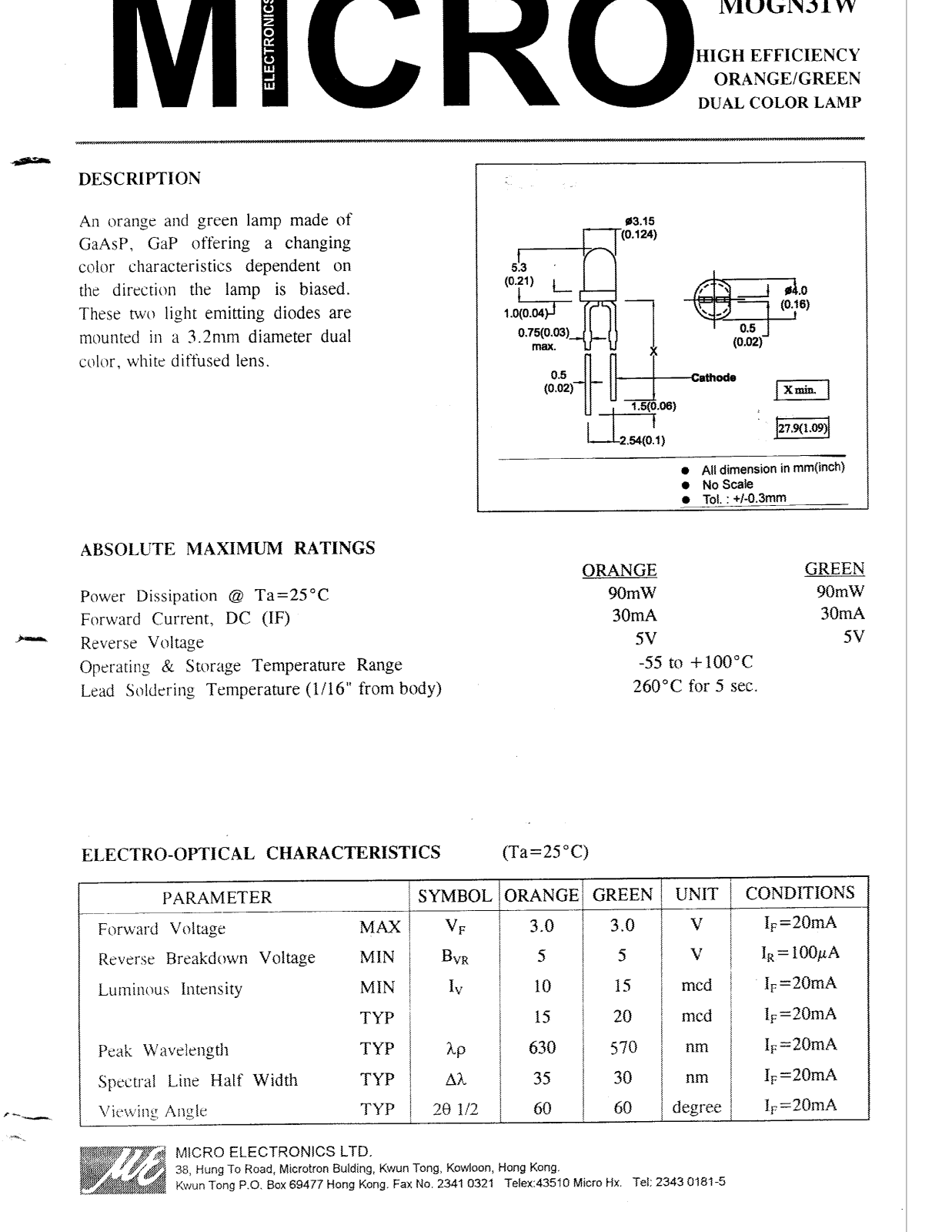 MICRO MOGN31W Datasheet