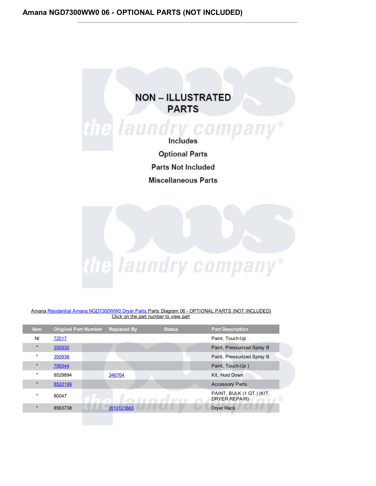 Amana NGD7300WW0 Parts Diagram