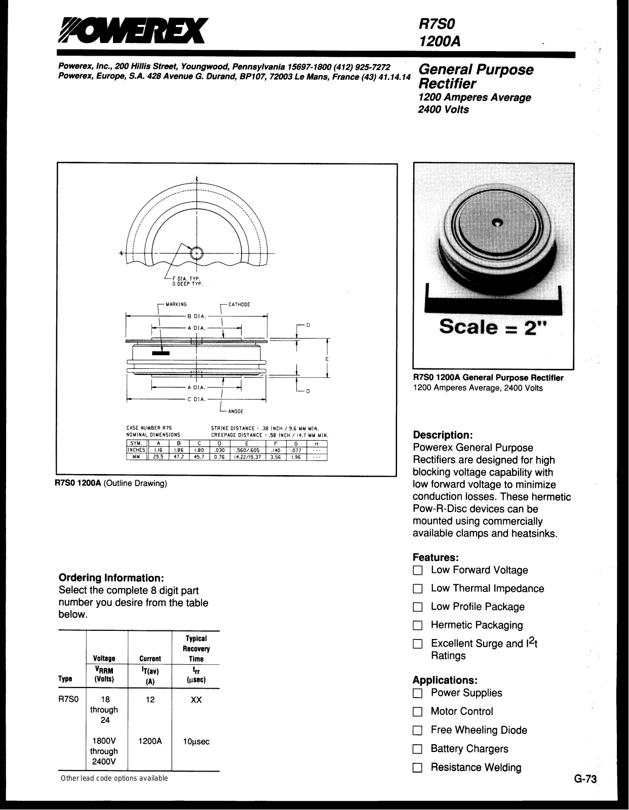 Powerex R7S0 1200A Data Sheet