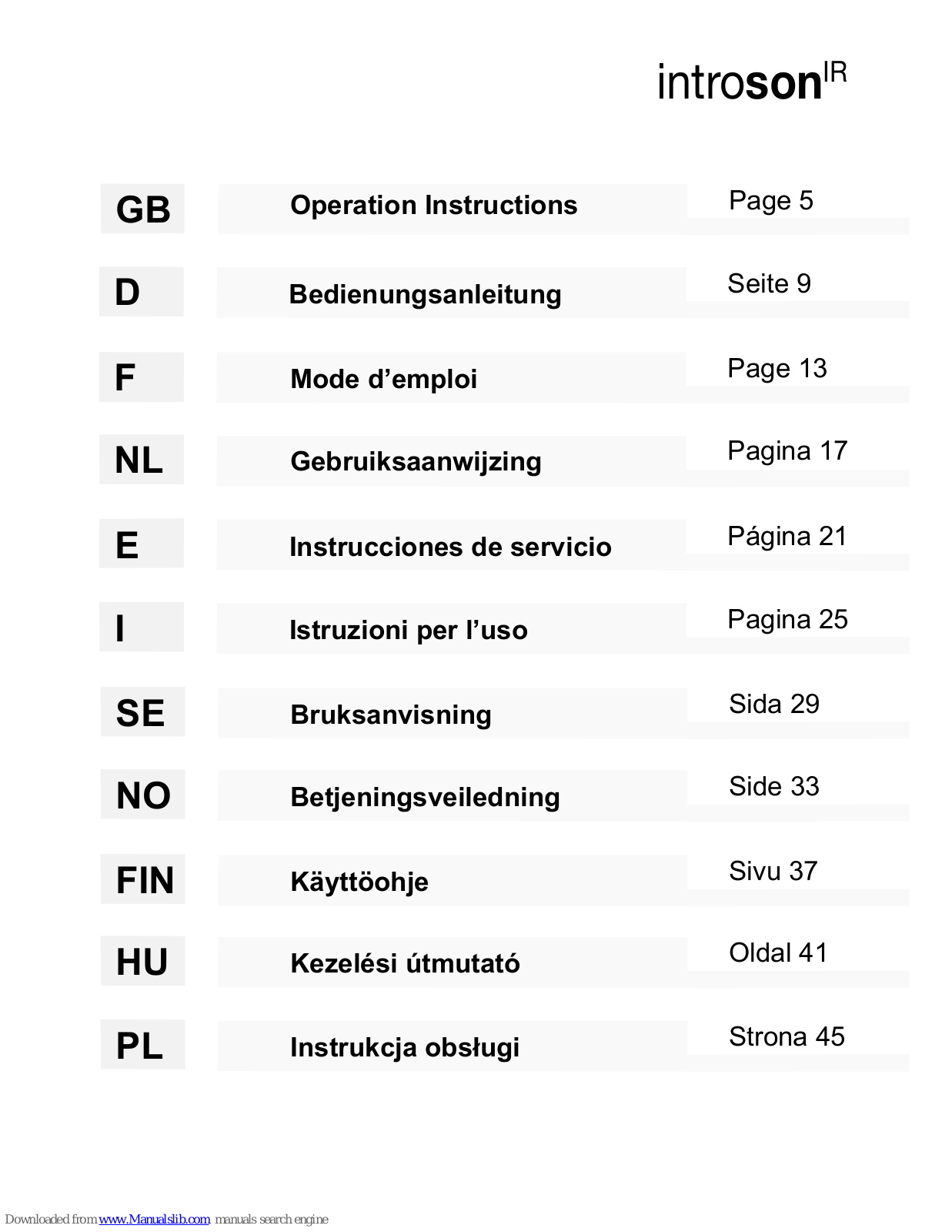 HumanTechnik introsonIR Operation Instructions Manual